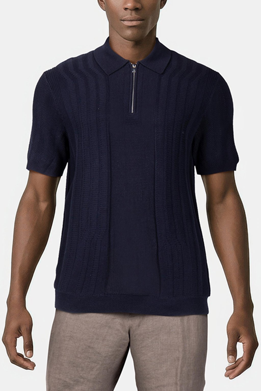 PATTERNED ZIP NECK POLO NAVY 1