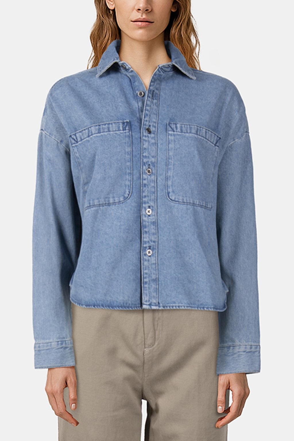 ANTICA BOXY DENIM LS SHIRT STONE WASH 1