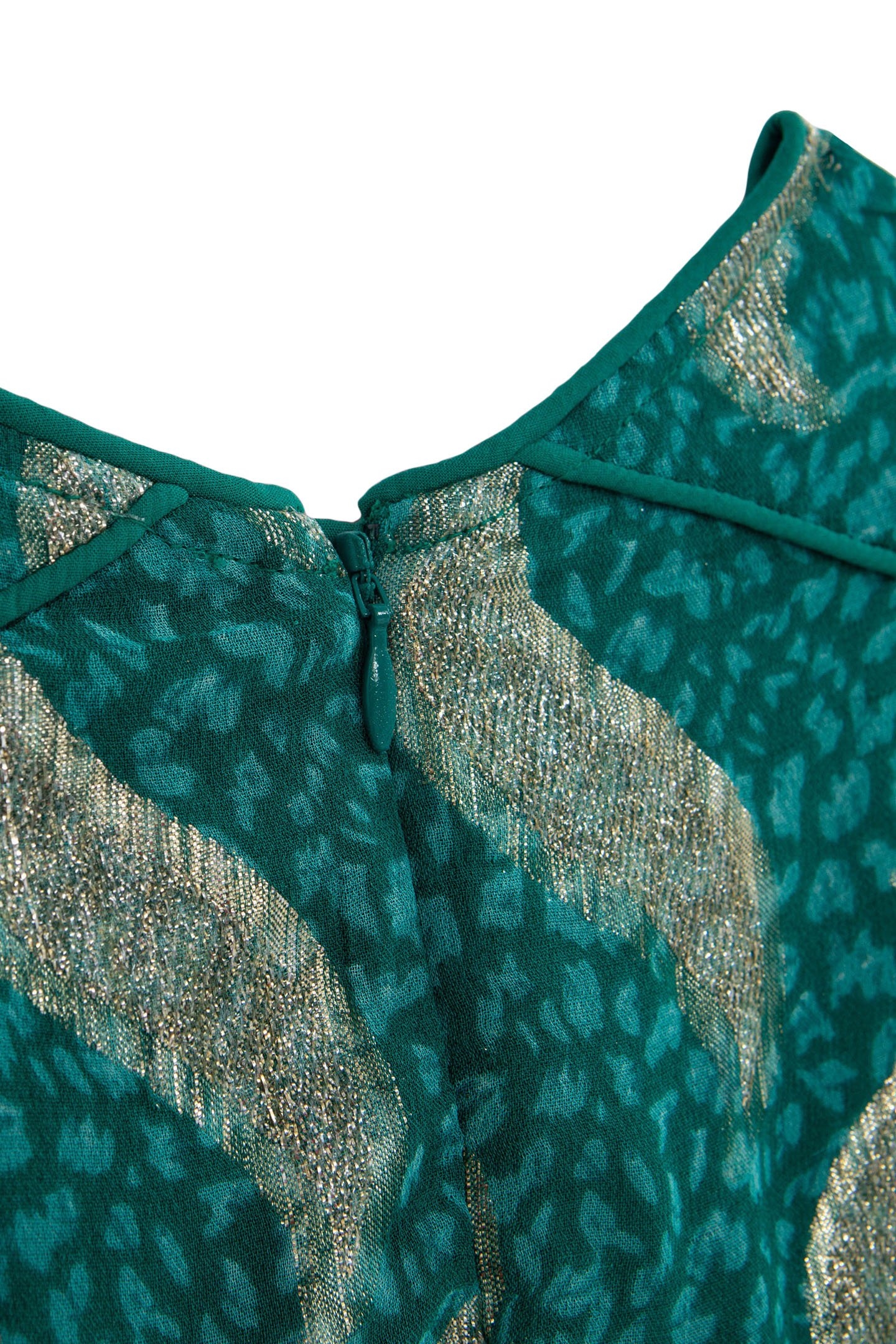 GIRLS' GREEN SHORT DRESS WITH GOLD LEAF PRINT 5