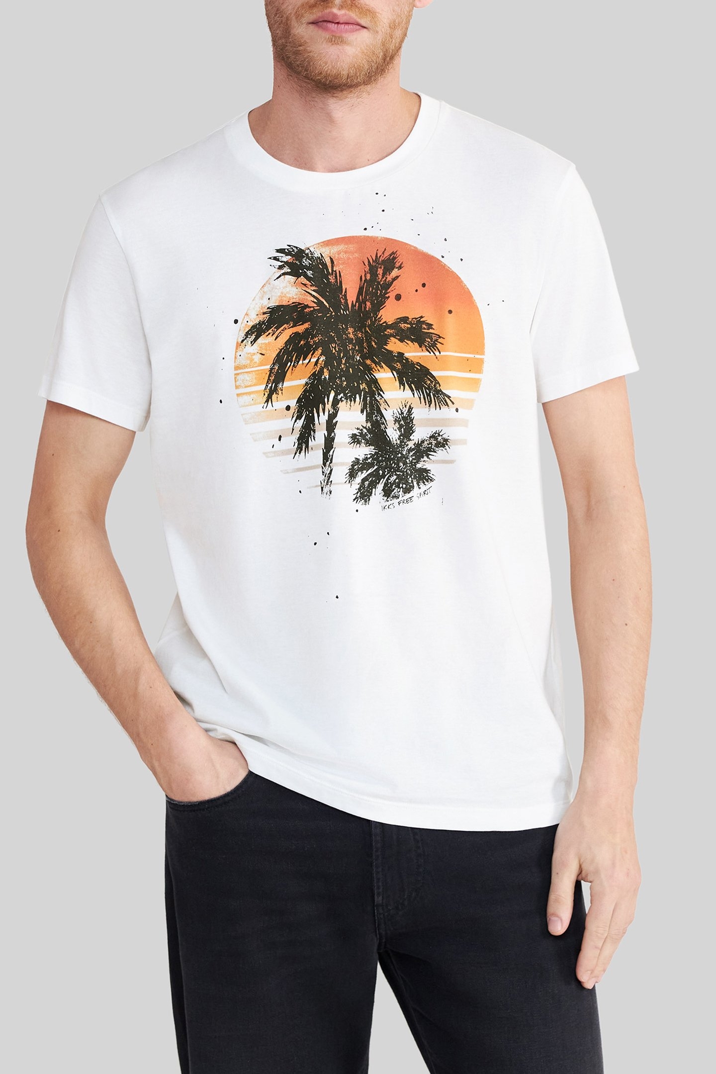 WHITE ORGANIC COTTON T-SHIRT WITH PALM TREE IMAGE 1