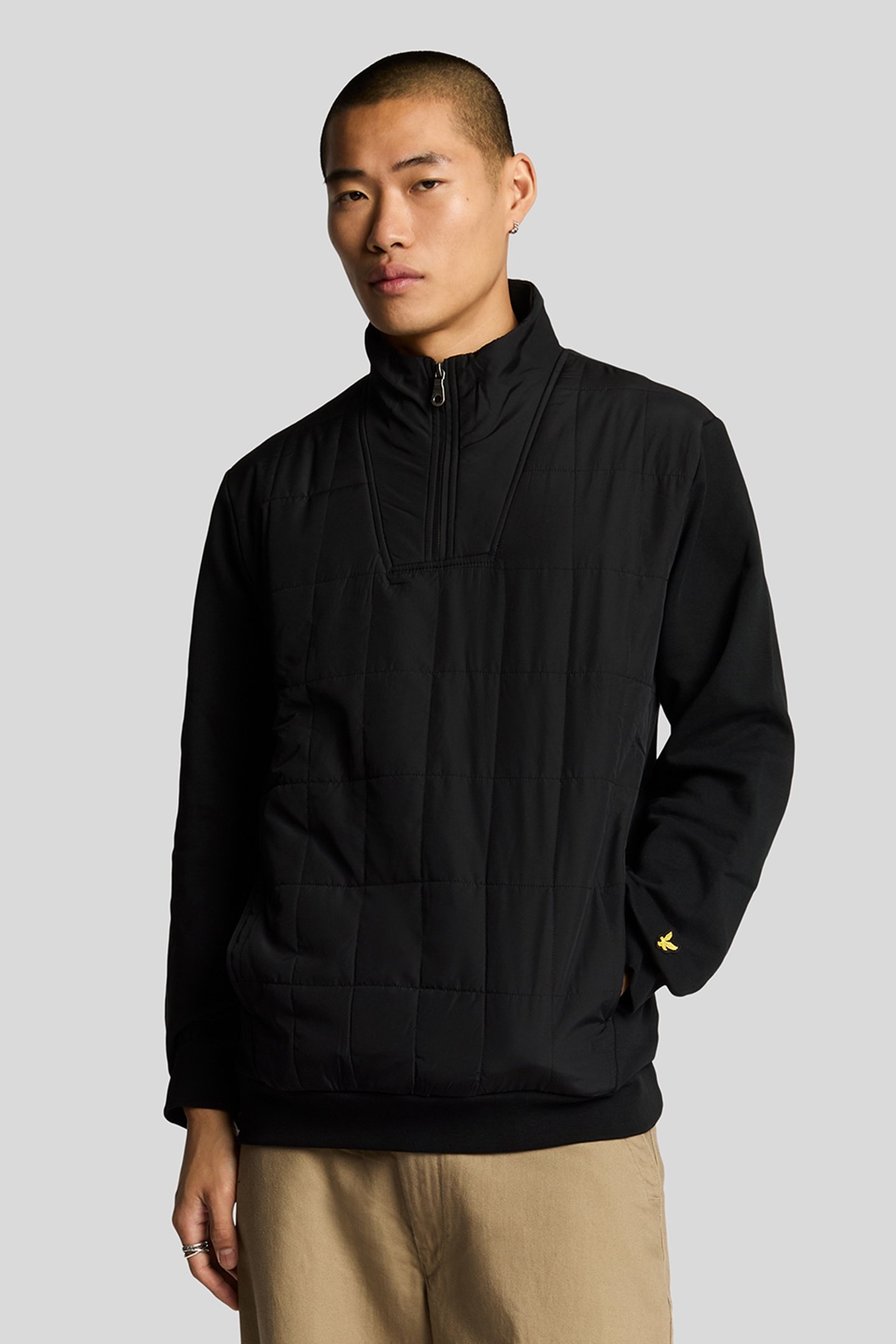 HYBRID QUILTED QUARTER ZIP SWEATSHIRT JET BLACK 1