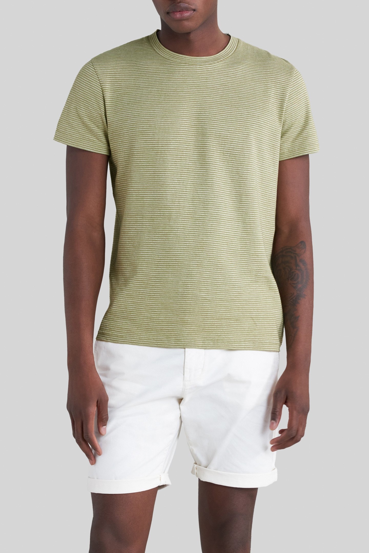 PISTACHIO ORGANIC COTTON THIN STRIPED T-SHIRT 1