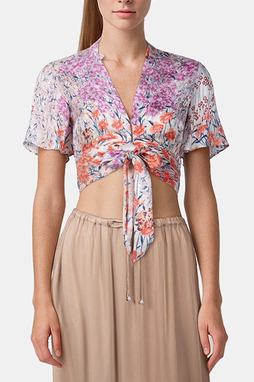 MEADOW PRINT TIE TOP CORAL/WHITE 1