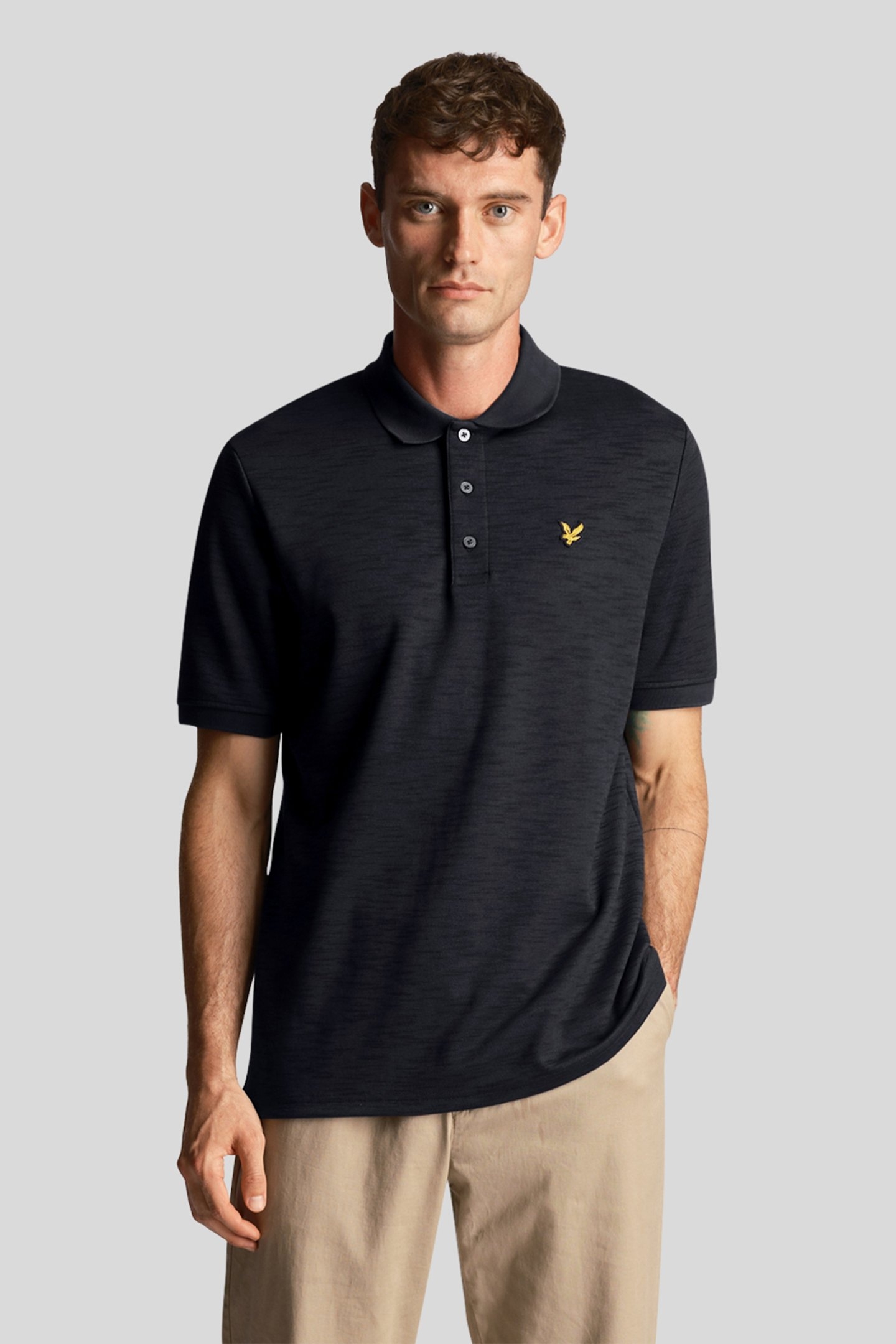 CHUNKY SLUB POLO SHIRT DARK NAVY 1