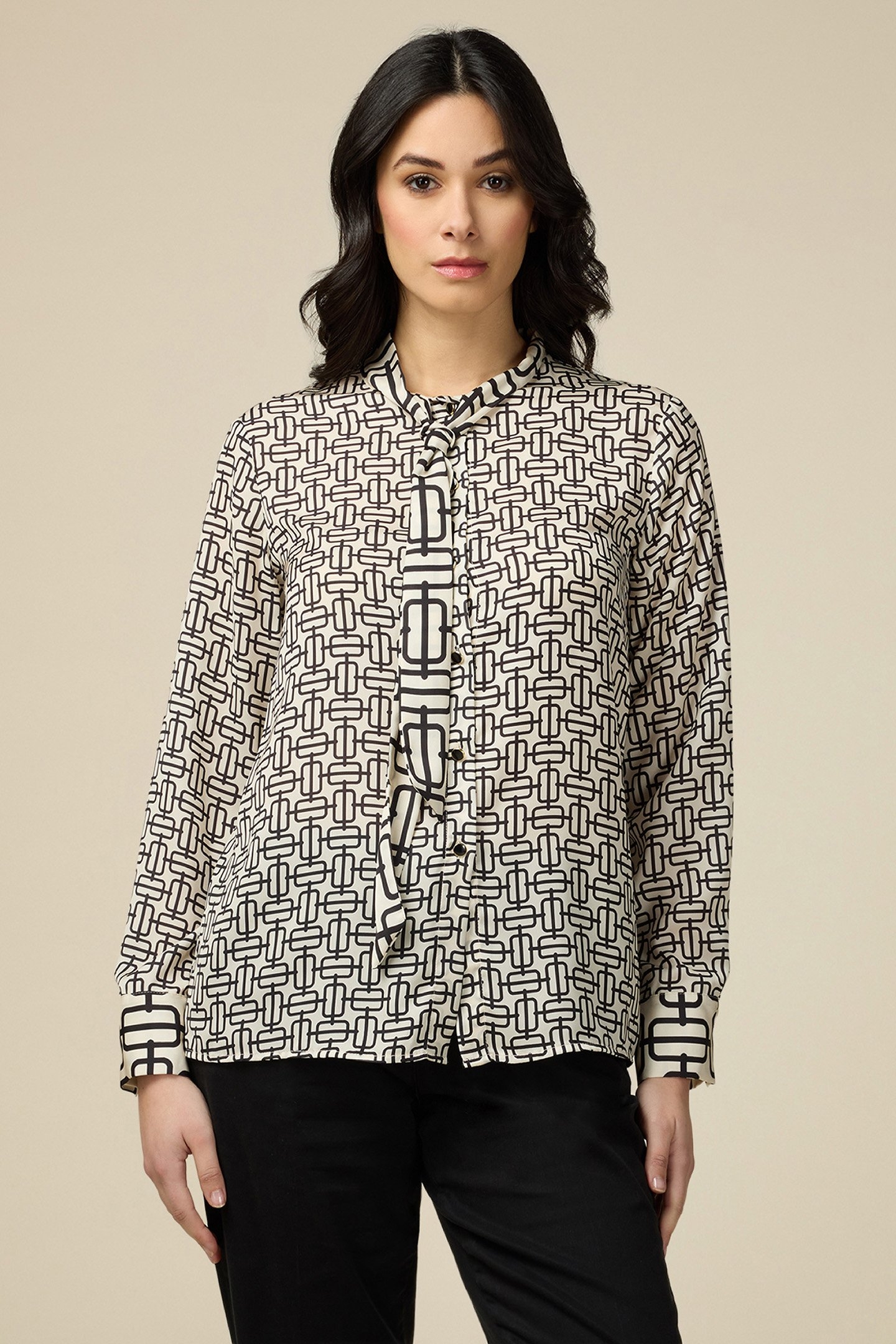 OPTICAL SATIN SHIRT WITH BOW WHITE 1