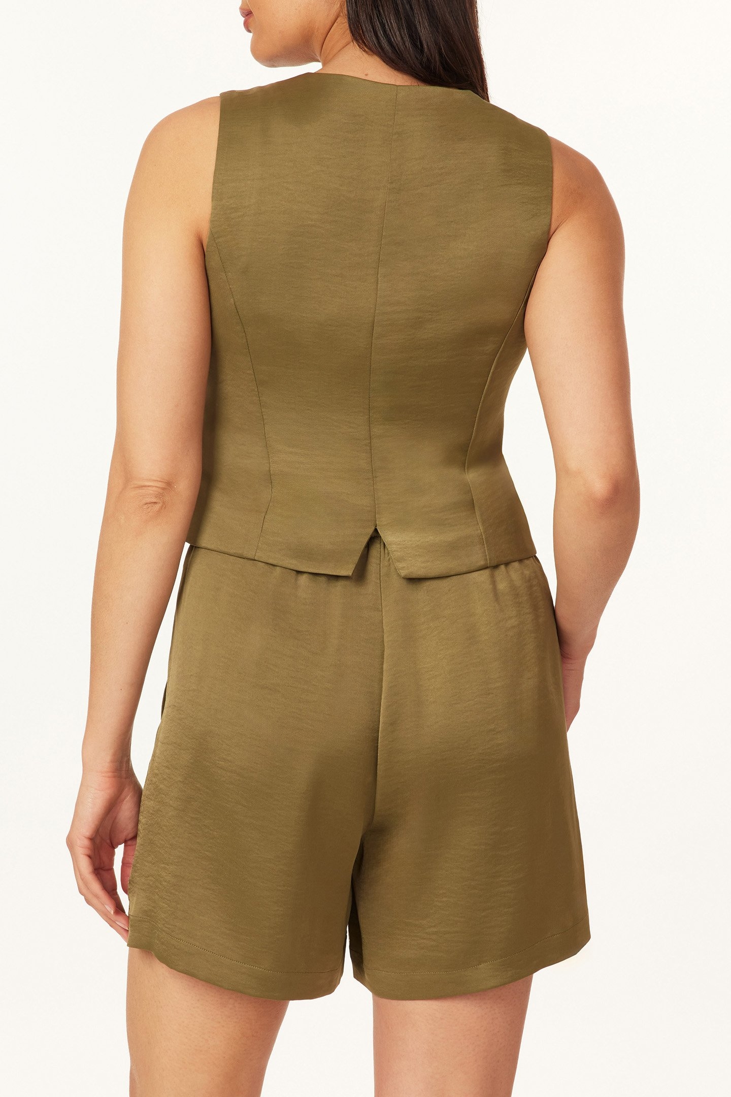 SATIN HIDDEN PLACKET VEST MARTINI OLIVE 2