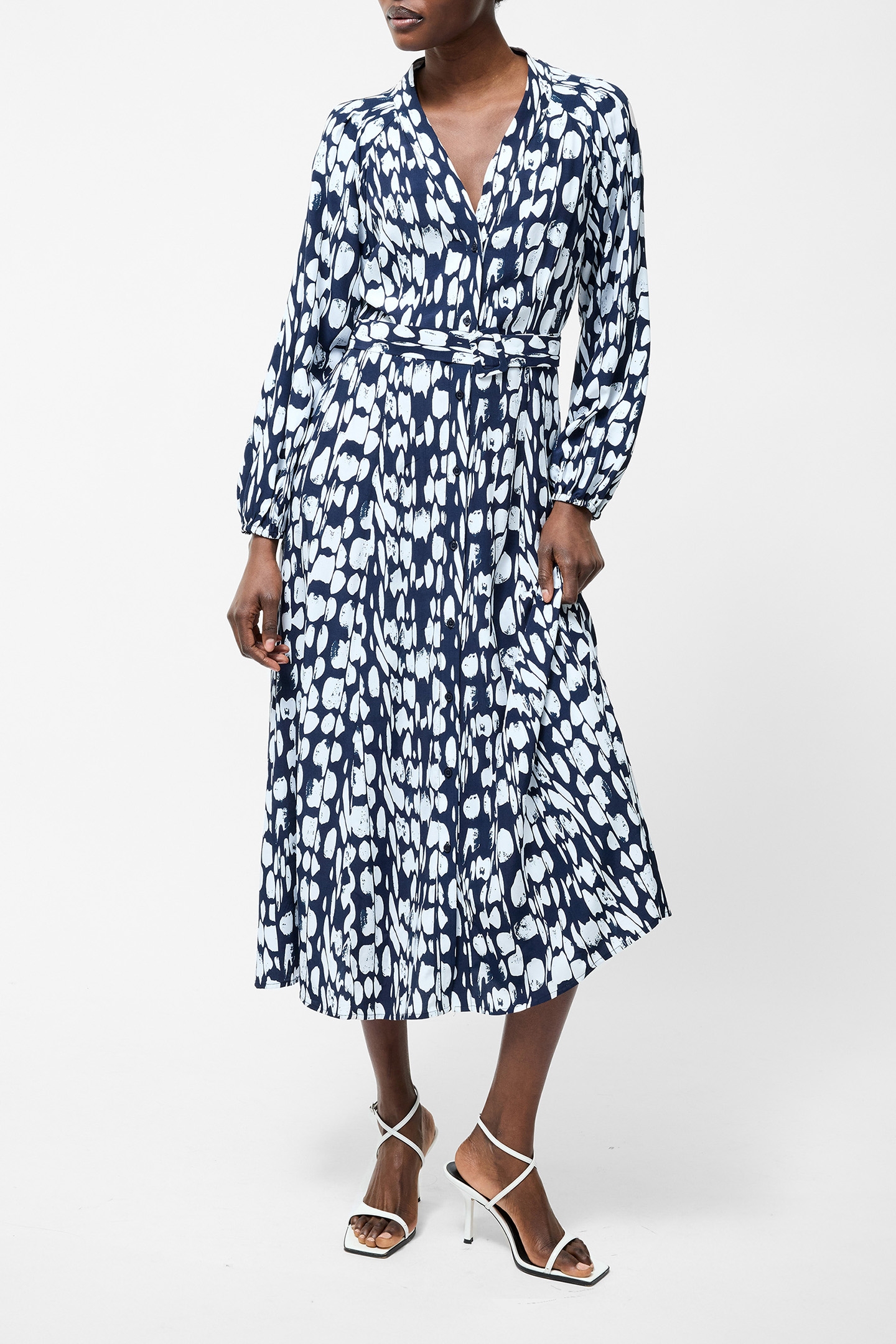 ISLANNA LONG SLEEVE BELTED MIDI DRESS MIDNIGHT/SUMMER WHT 1