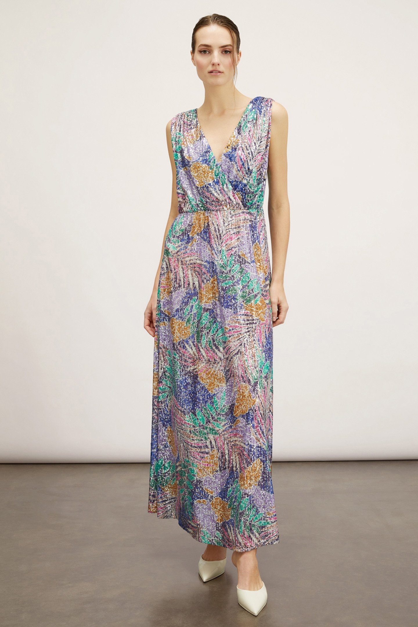 LONG JUNGLE EMBROIDERED DRESS BLUE 1