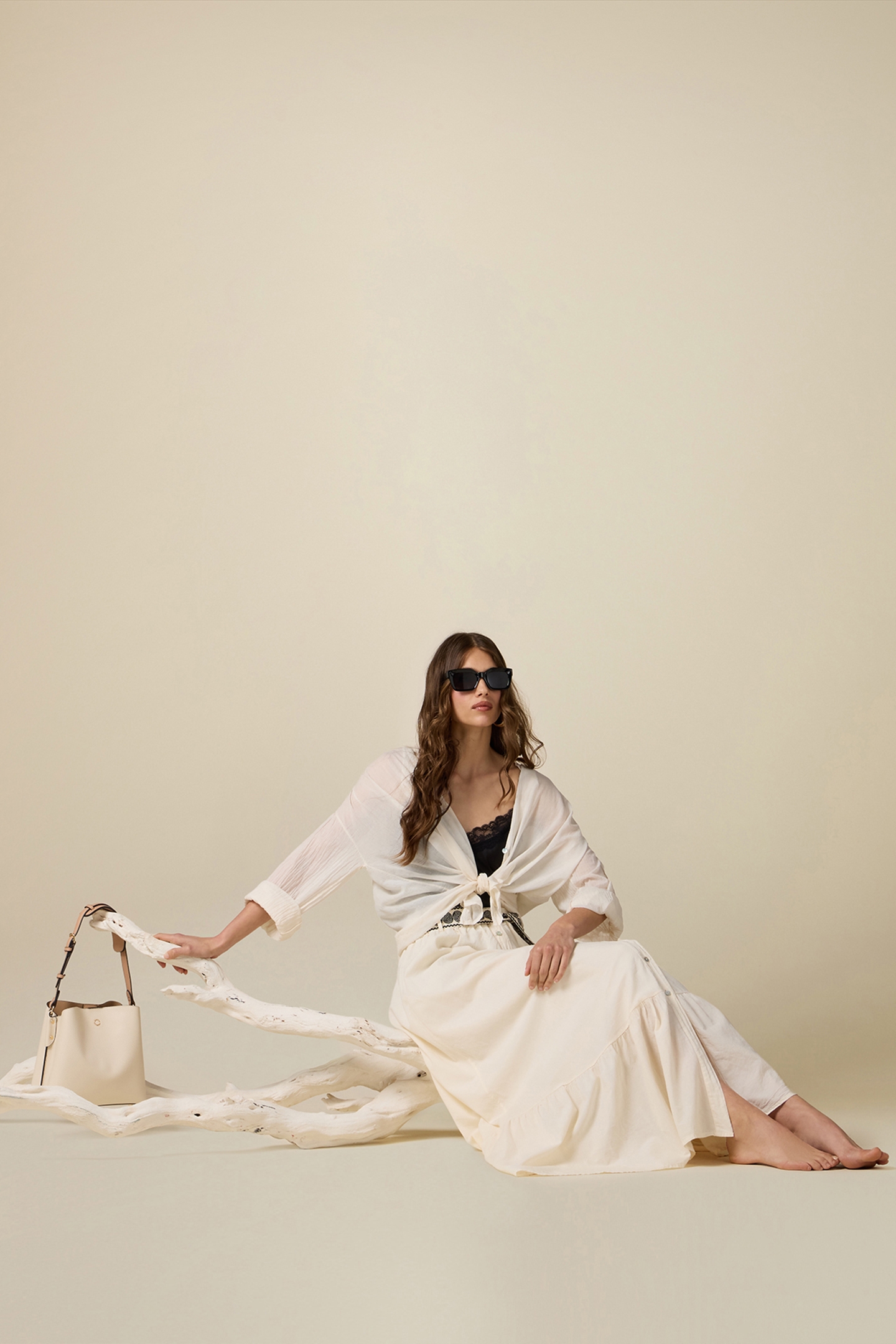 LONG SKIRT WITH BUTTONS AND SASH WHITE 4