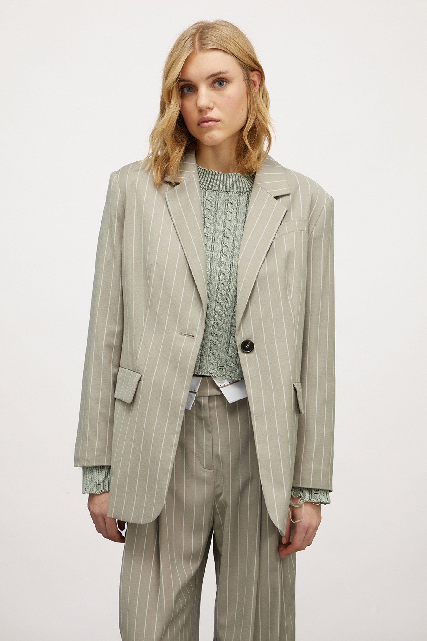 OVERSIZED PINSTRIPED BLAZER GREEN 1