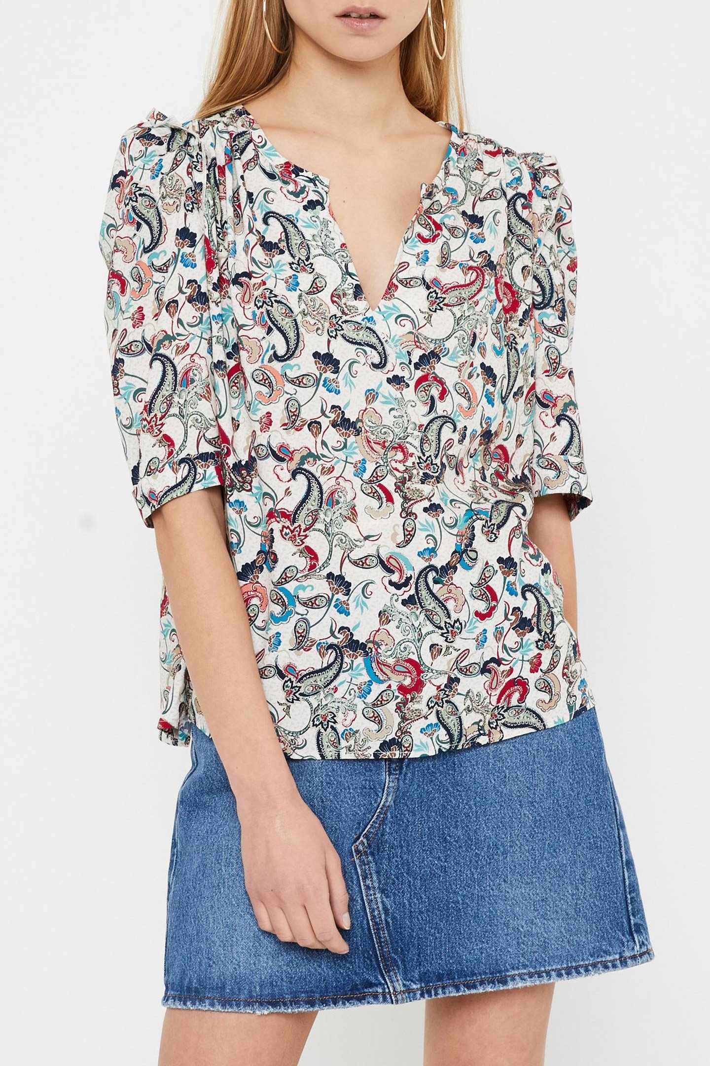 ECRU FLORAL PAISLEY RUFFLED TOP 1