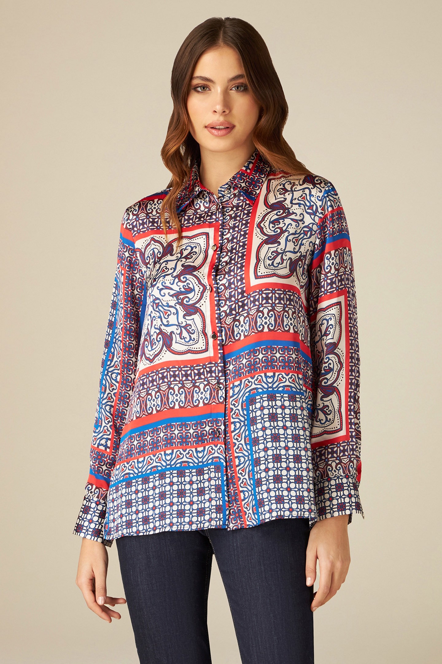 PATTERNED SATIN SHIRT RED 1