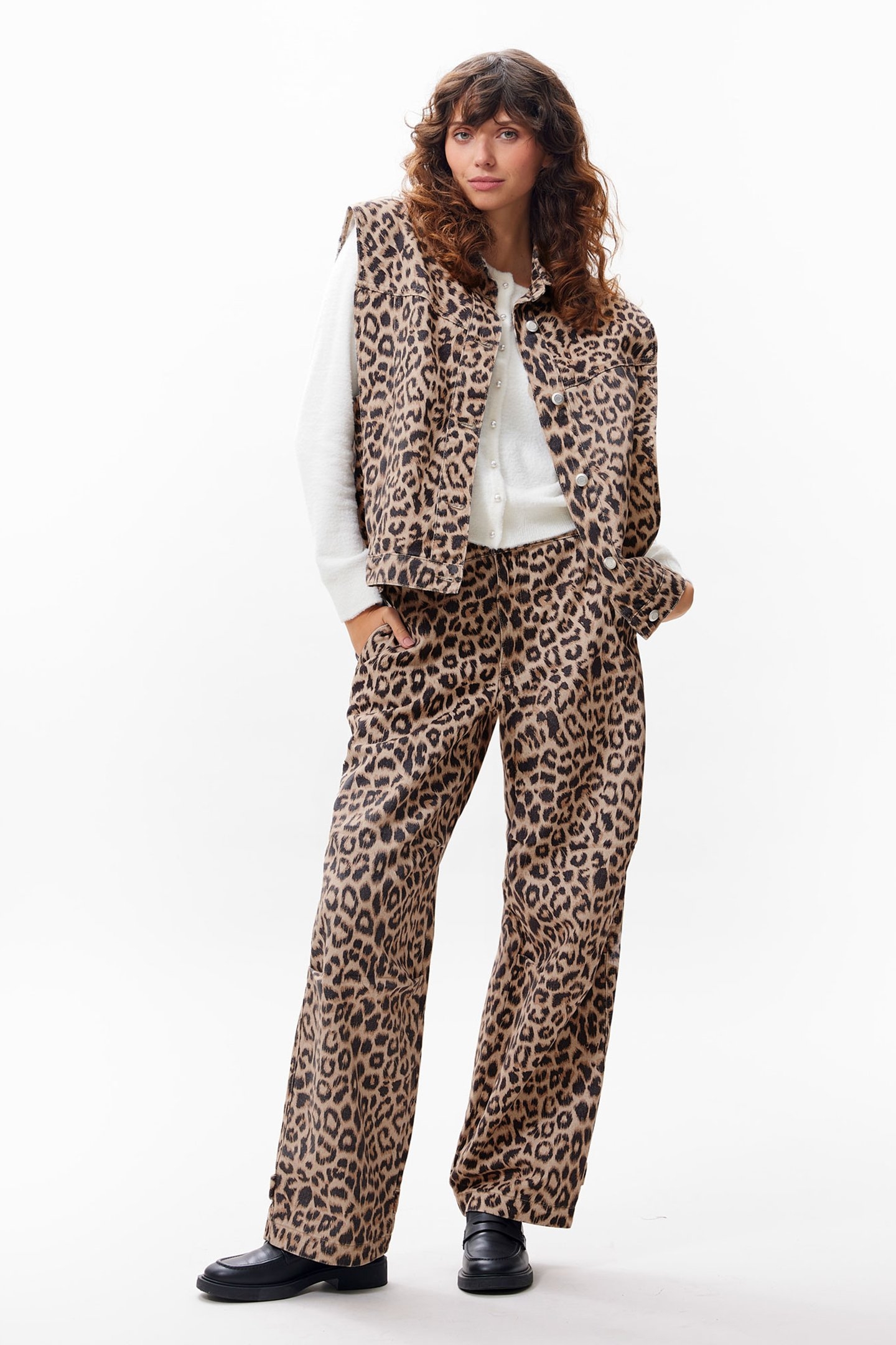 SLEEVELESS LEOPARD DENIM JACKET SESAME 2