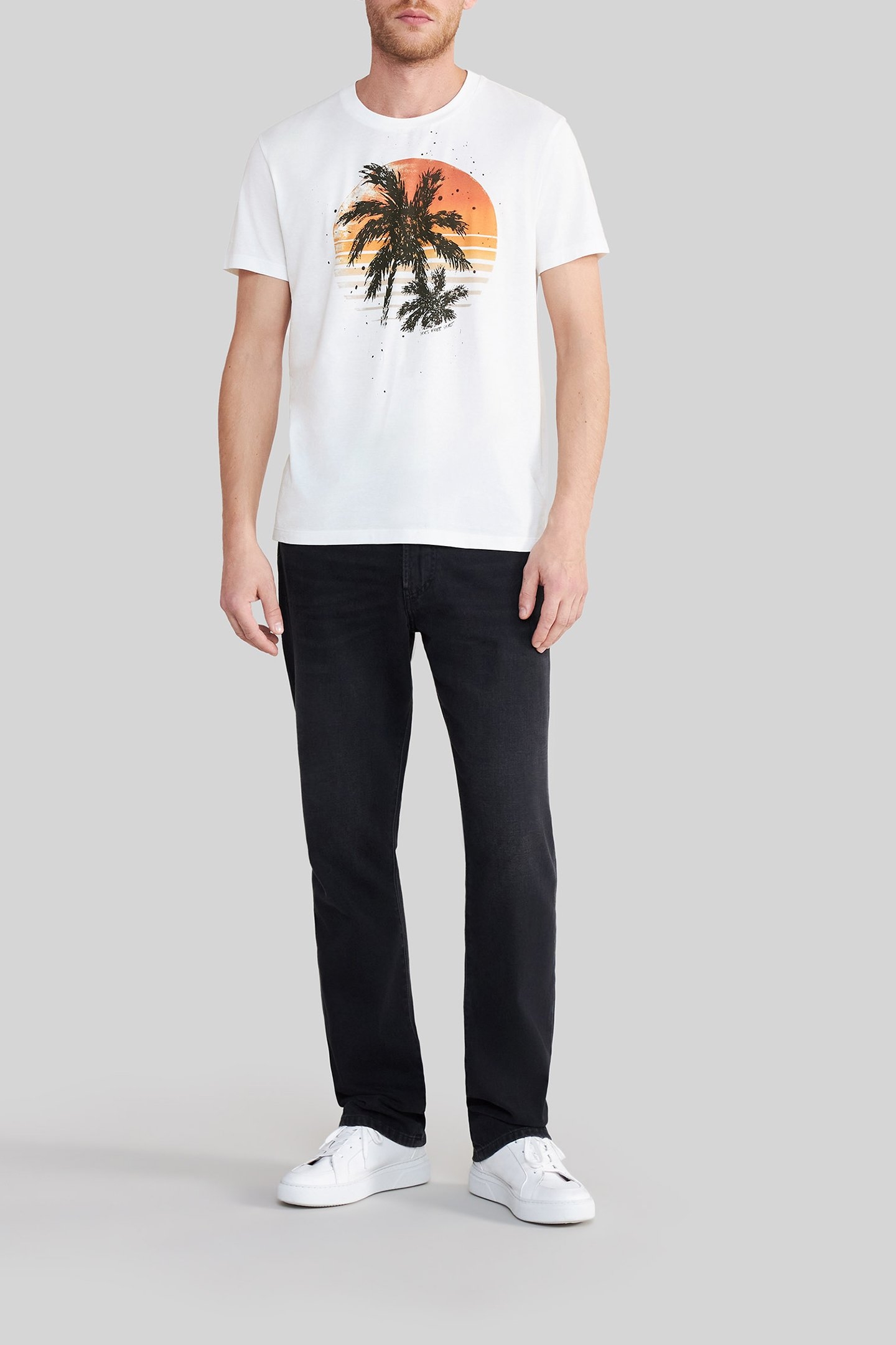 WHITE ORGANIC COTTON T-SHIRT WITH PALM TREE IMAGE 3