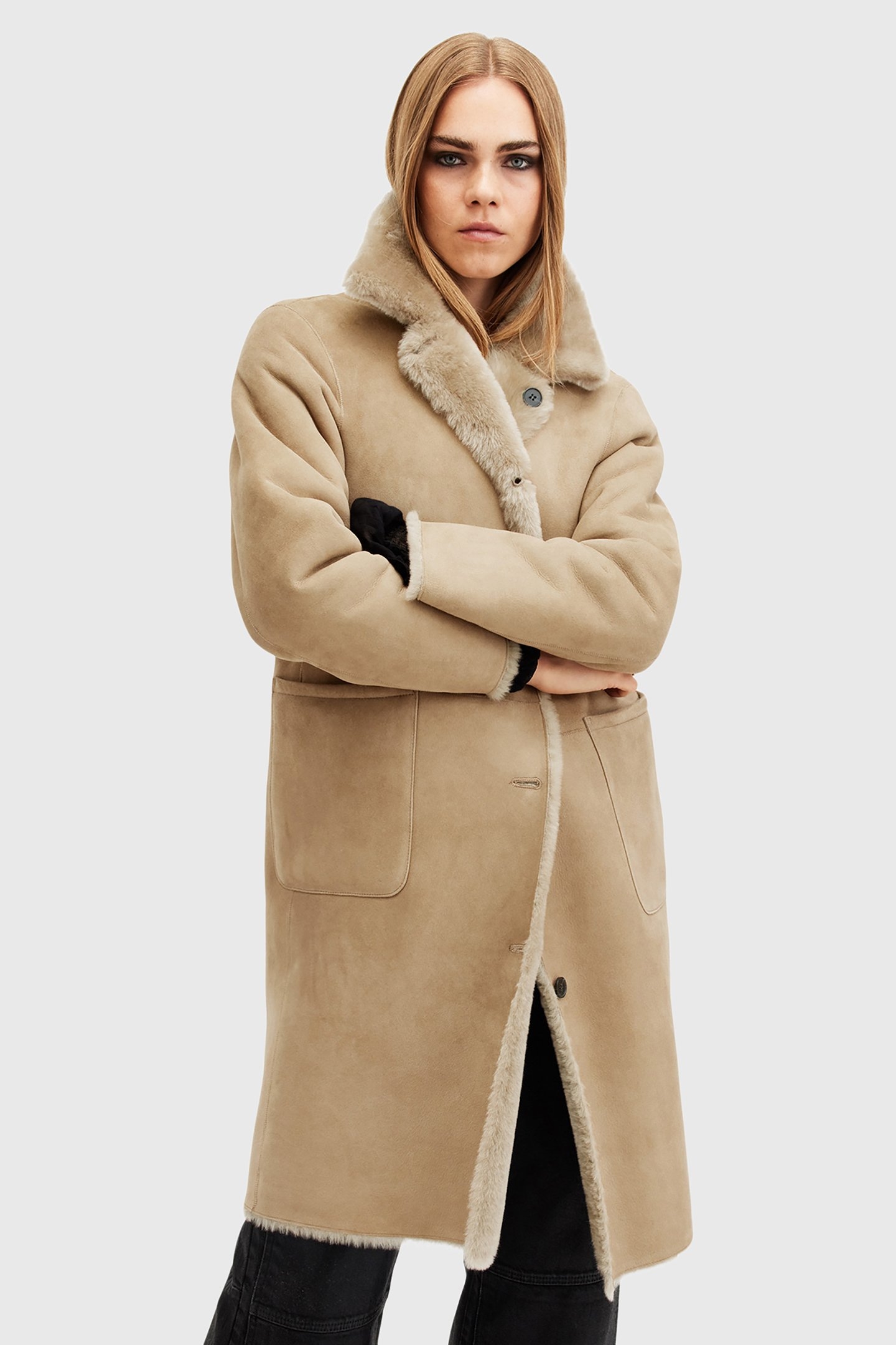 SERRA SHEARLING COAT TAUPE BROWN 4