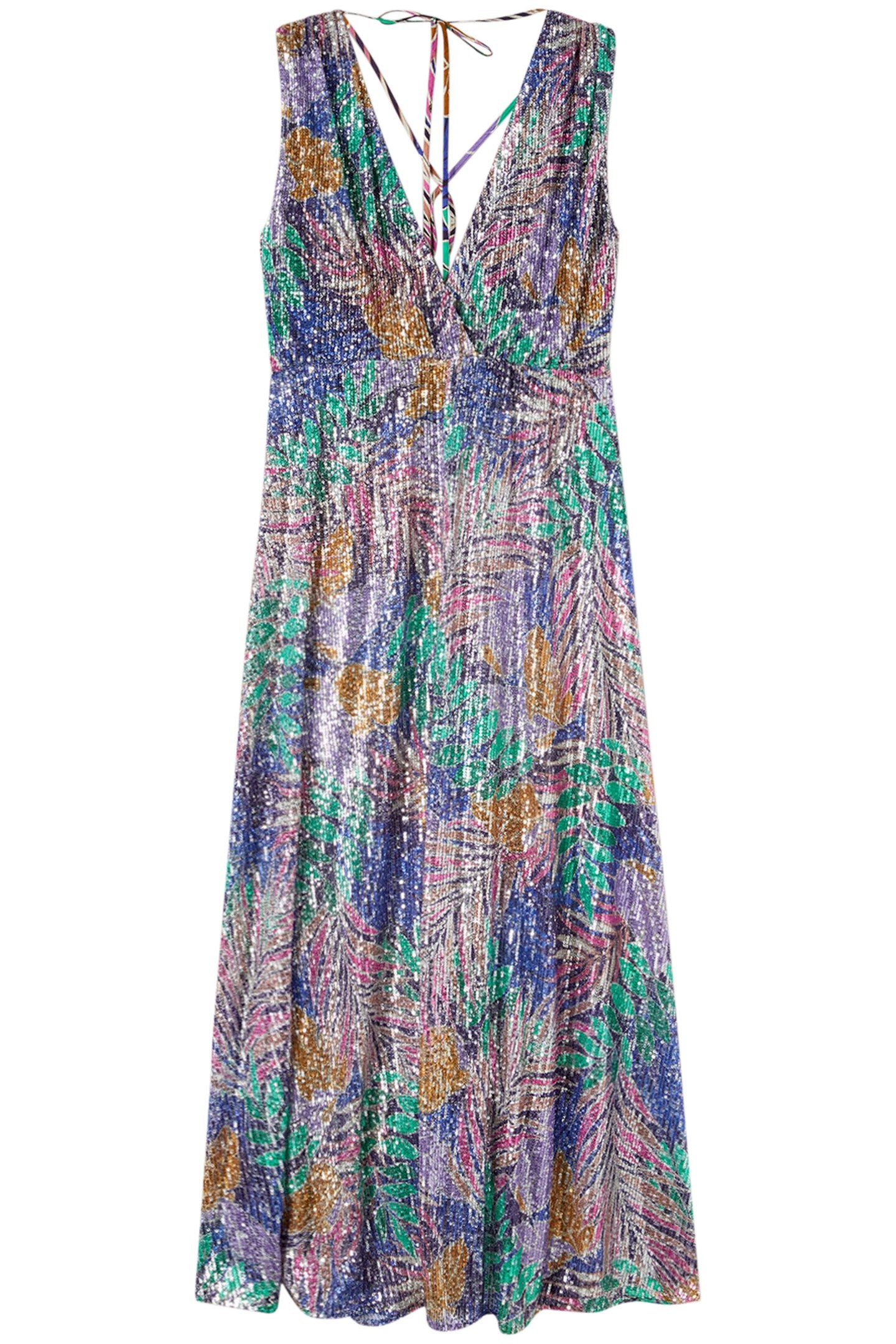 LONG JUNGLE EMBROIDERED DRESS BLUE 3
