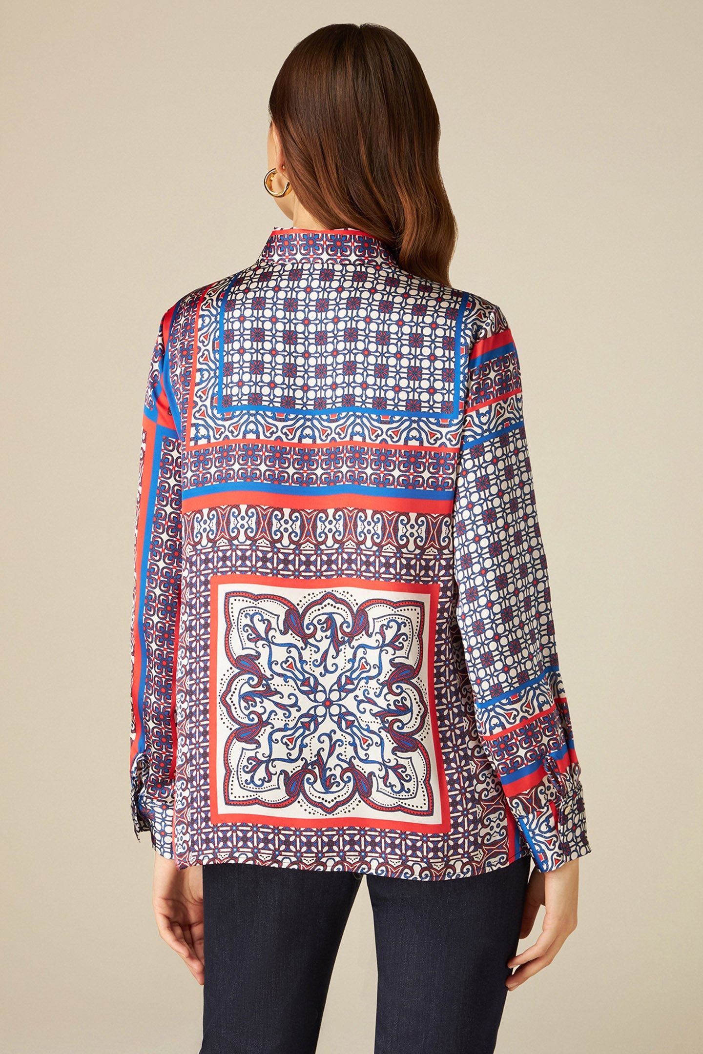 PATTERNED SATIN SHIRT RED 2