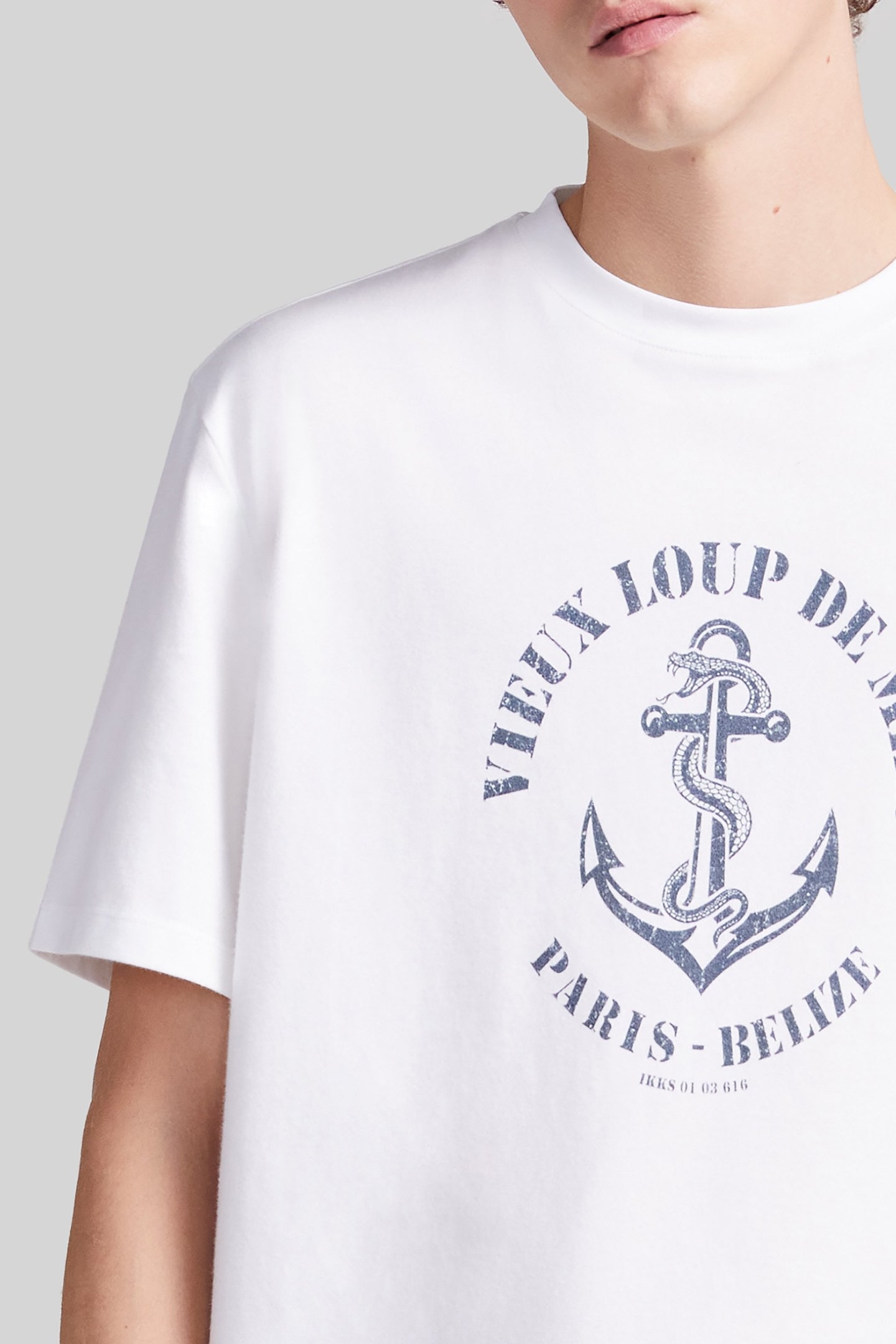 WHITE ORGANIC COTTON T-SHIRT, ANCHOR AND SNAKE IMAGE 5