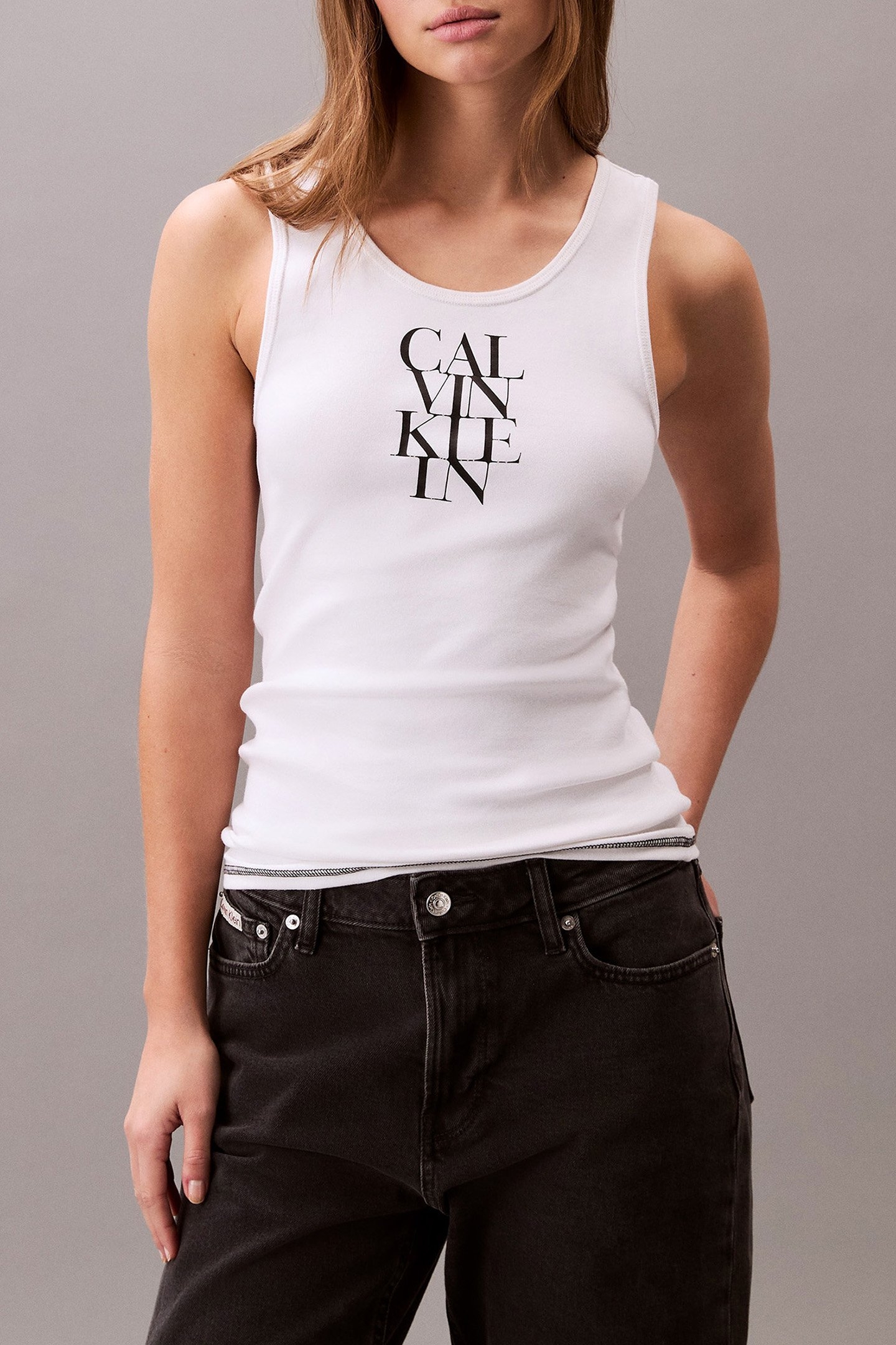 SL COTTON RIB SOLID SLIM FIT TANK TOP - WHITE 1