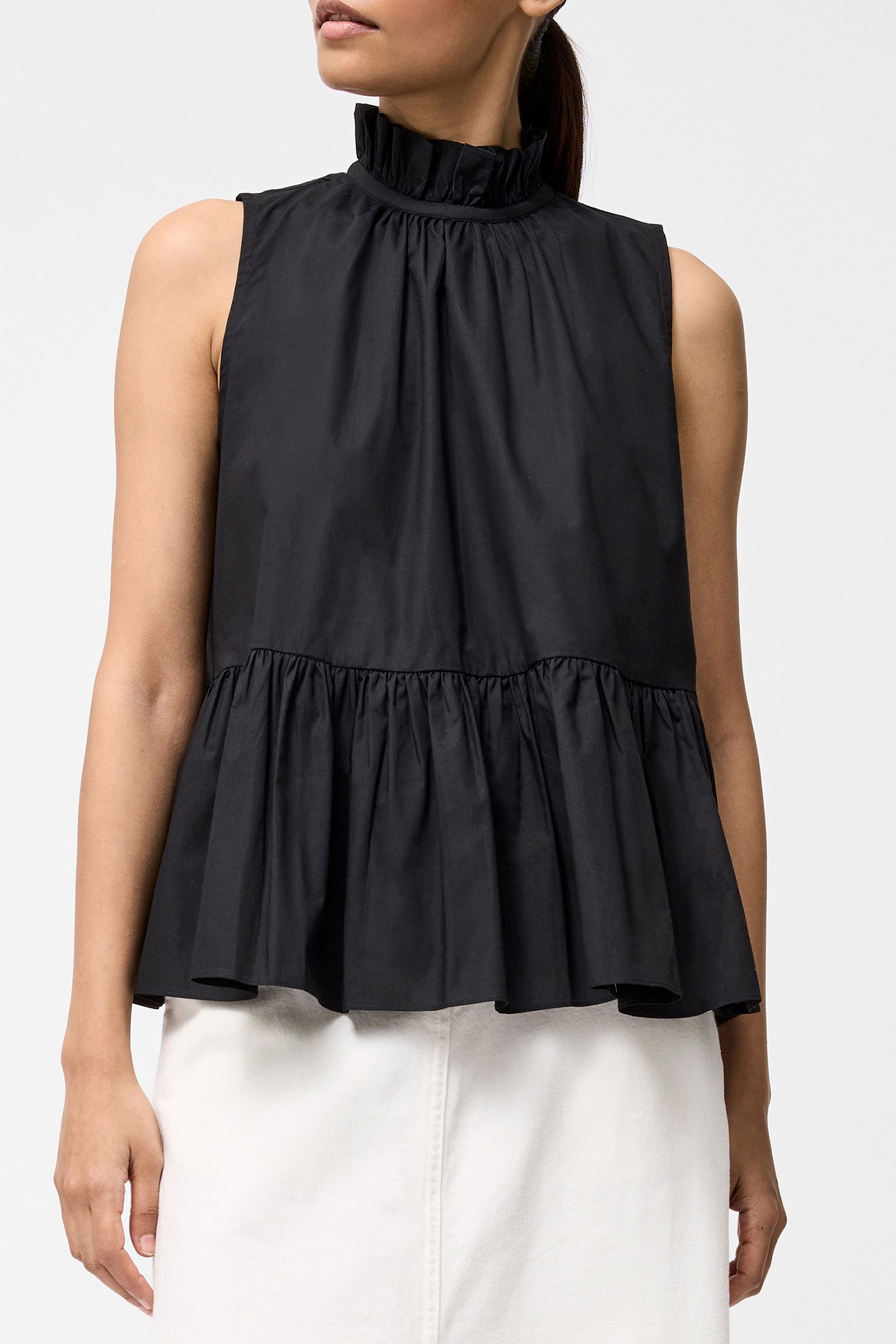 HIGH NECK SLEEVELESS POPLIN TOP BLACK 1