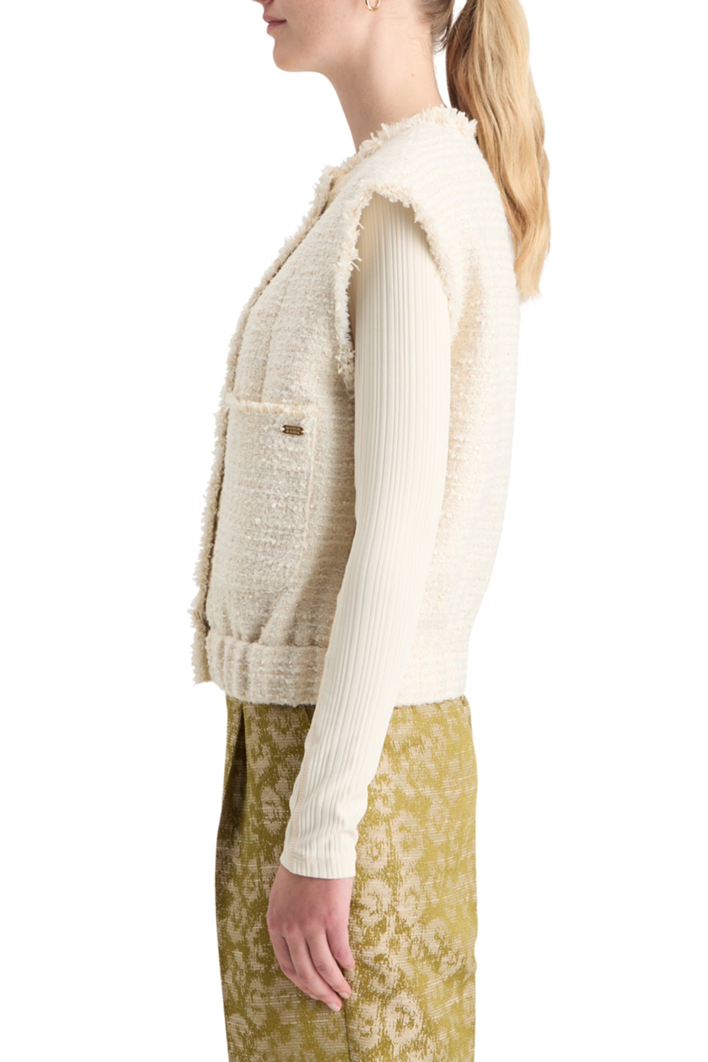 BOUCLE TWEED COLLARLESS GILET SOFT ICE MELANGE 6