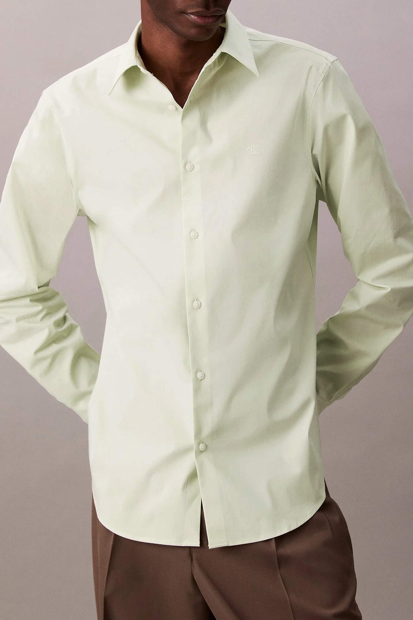 LS SOLID STRETCH SLIM FIT SHIRT TENDER GREENS 1