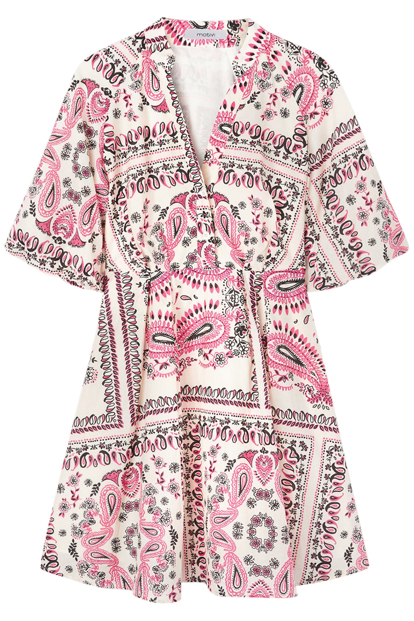 FOULARD-PATTERNED FLARED SHORT DRESS WHITE 4