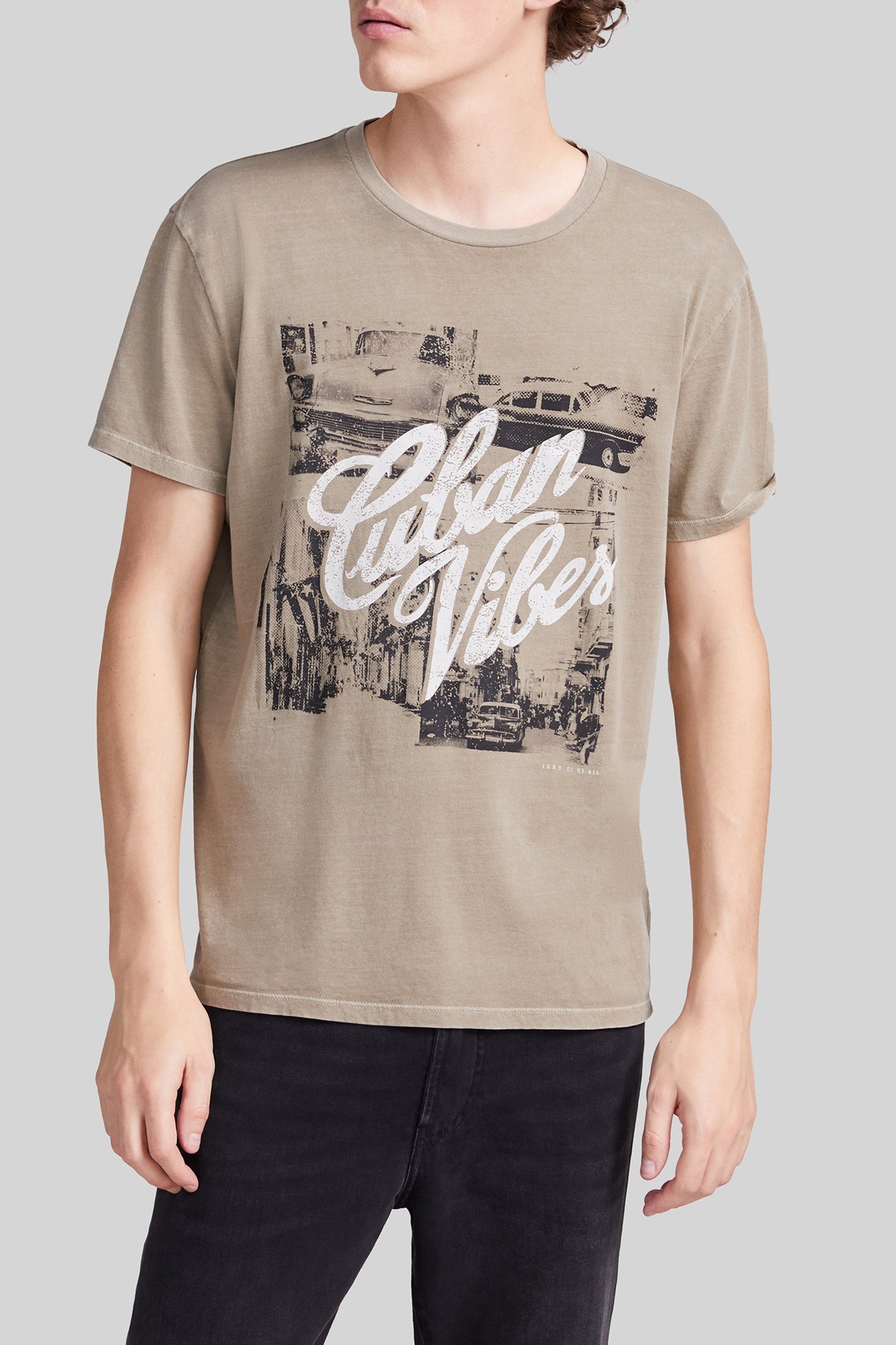 KHAKI ORGANIC COTTON T-SHIRT WITH CUBAN CAR IMAGES 1