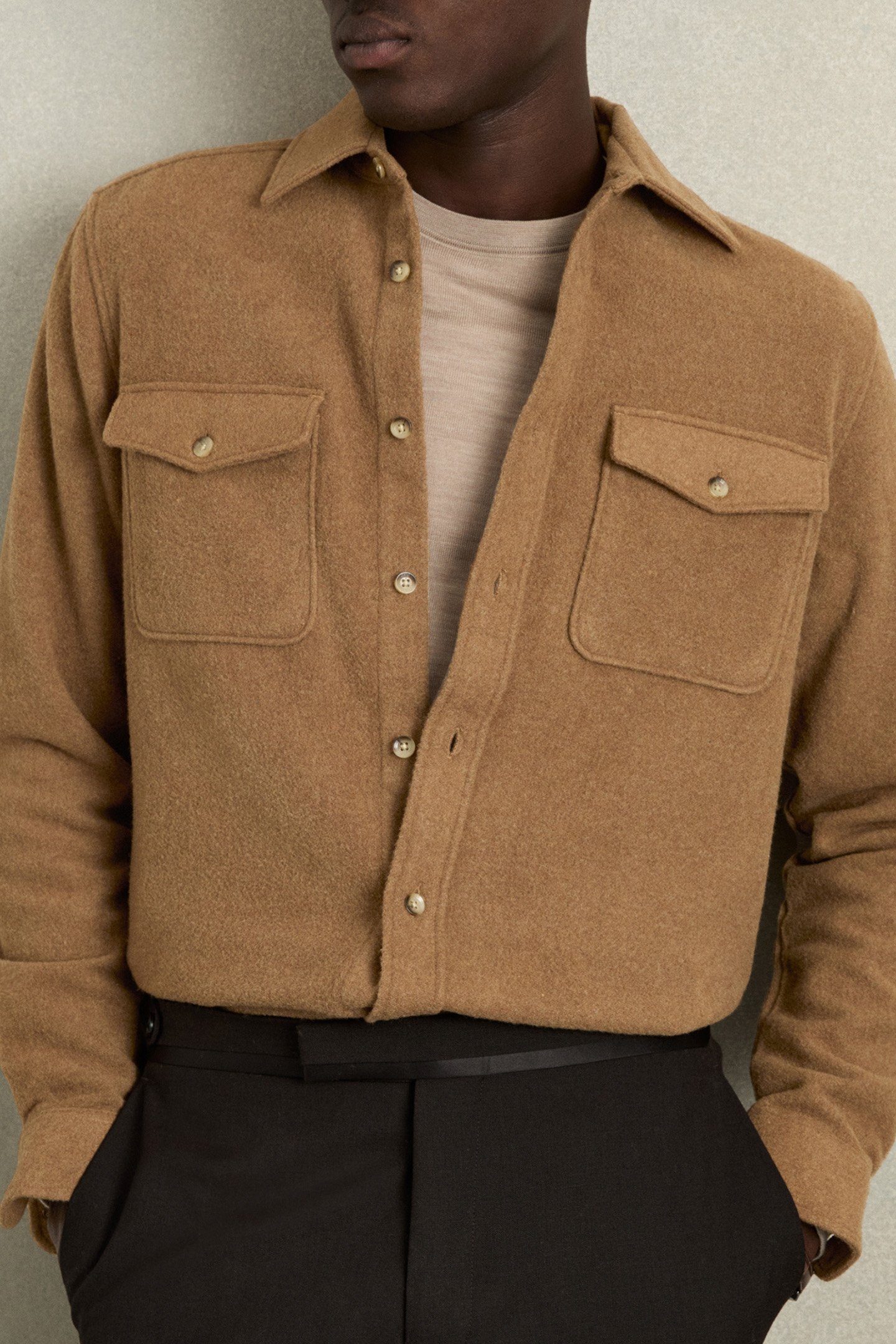 DEMARI LS TWIN POCKET WOOL OVERSHIRT CAMEL 4