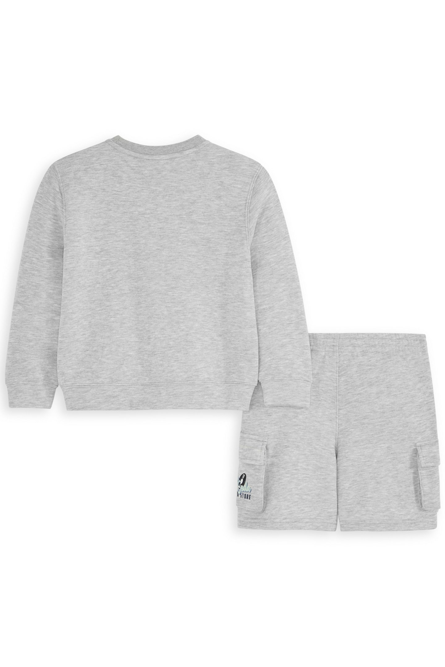 2PC BIG BOYS FLEECE CREWNECK & SHORT SET LIGHT GREY 2
