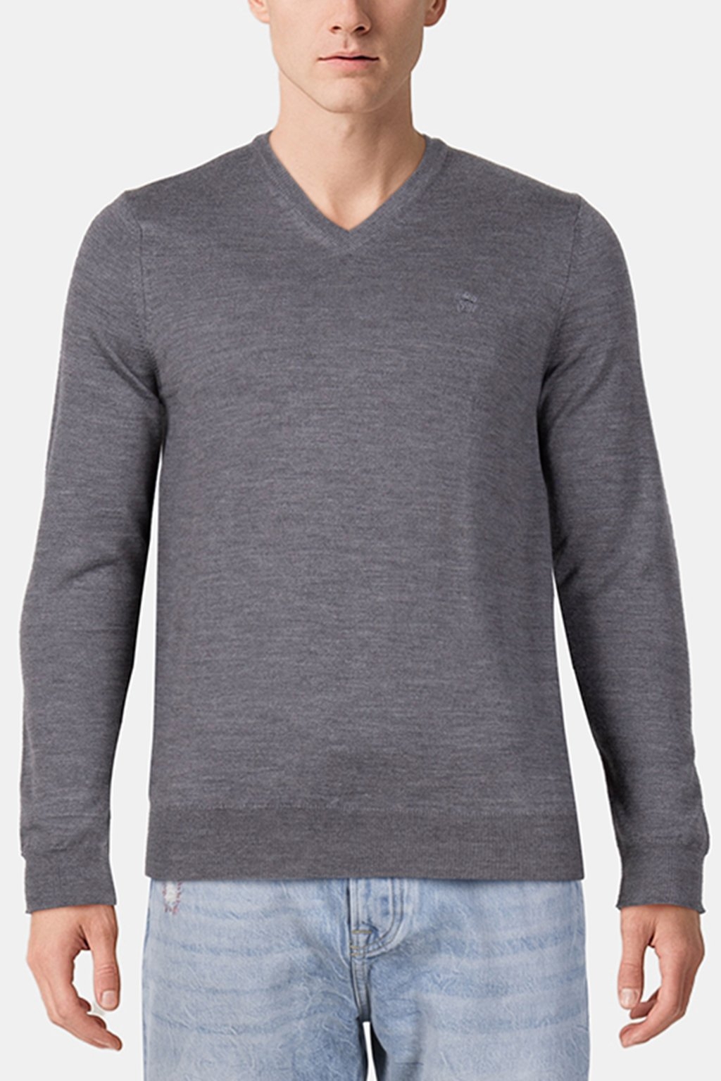BASIC CUSTOM FIT V-NECK PULLOVER IN GREY 1