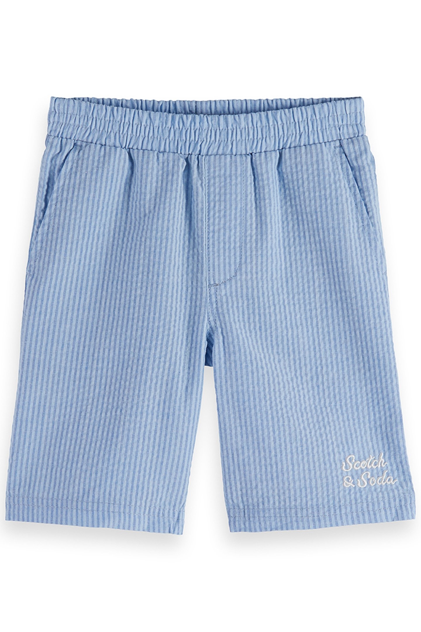 2PC BOYS SS YARN DYE SEERSUCKER SHIRT & SHORT SET BLUE/GREY 3