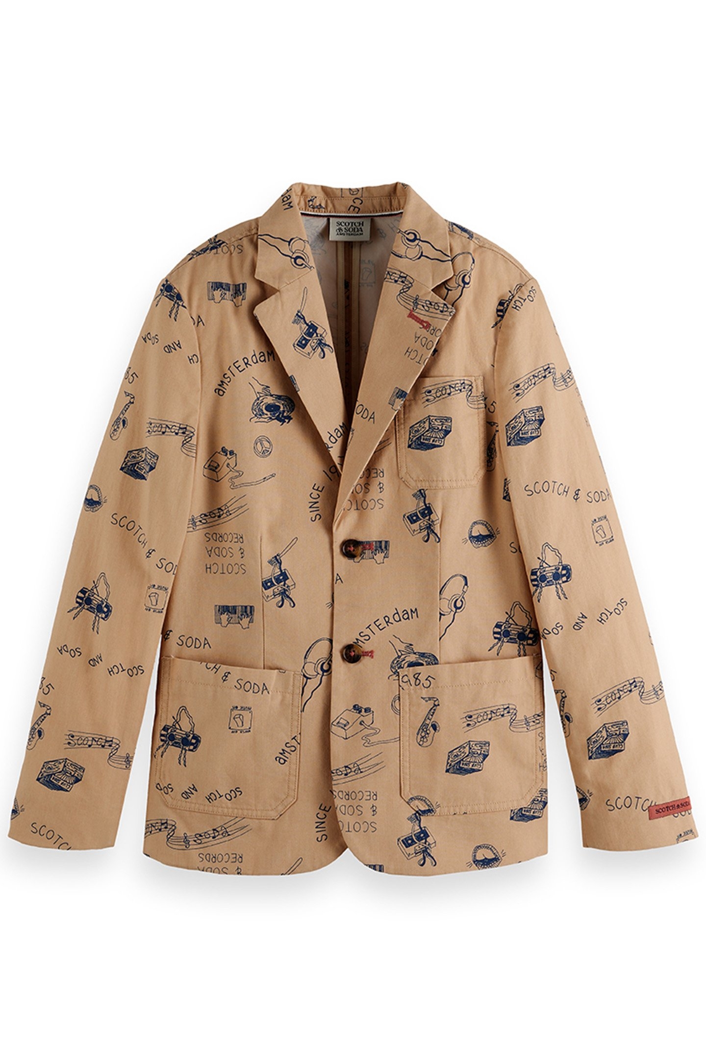 BOYS PRINTED BLAZER LT PASTEL BROWN 1