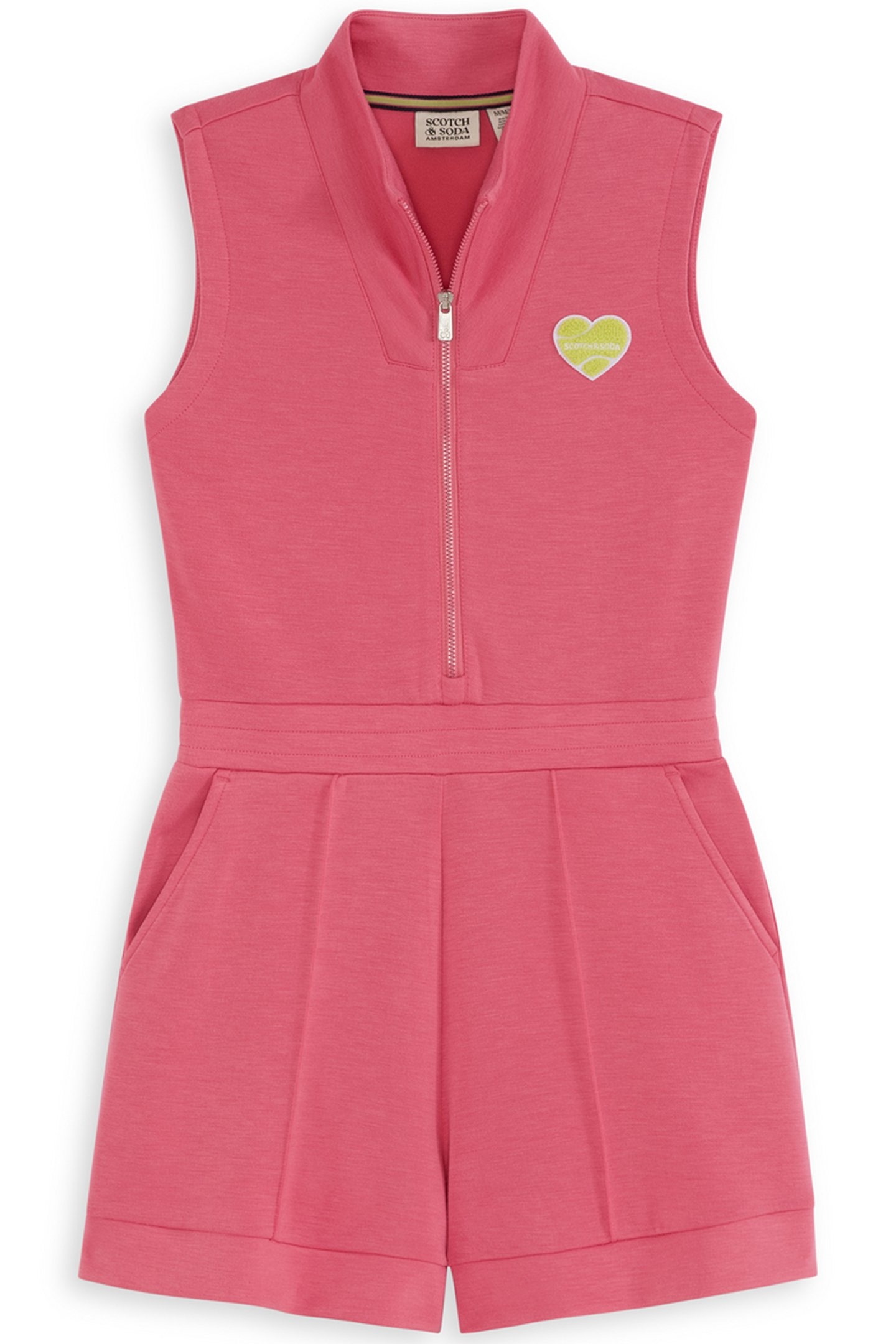 S&S GIRLS TENNIS GROUP DOUBLE KNIT HALF ZIP ROMPER PINK/BROW 1
