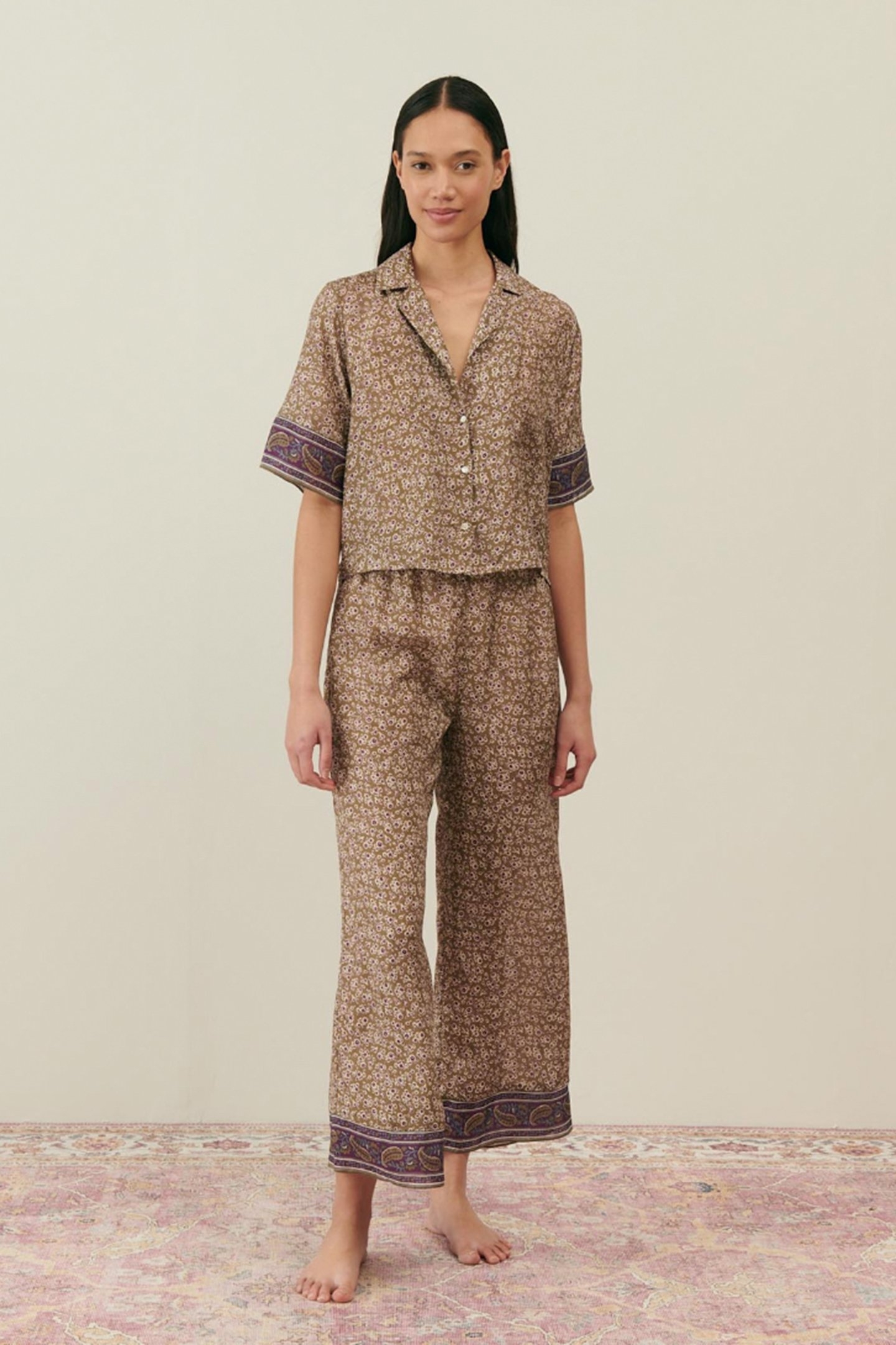 PAJAMAS TOP LOULOU KHAKI FREESIA DREAMS 1