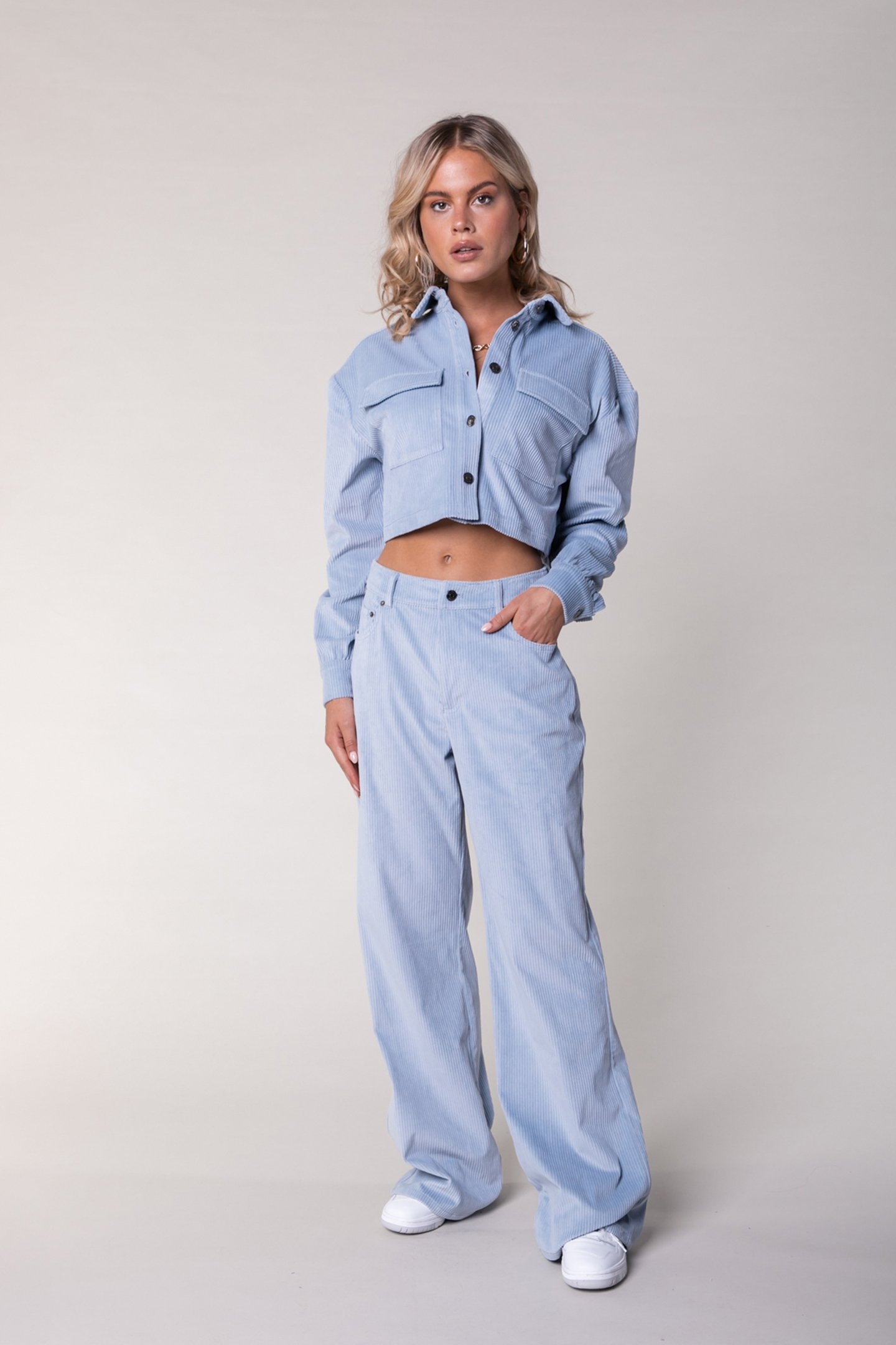 GAIAS CORDUROY HIGH RISE WIDE LEG PANTS SOFT BLUE 1