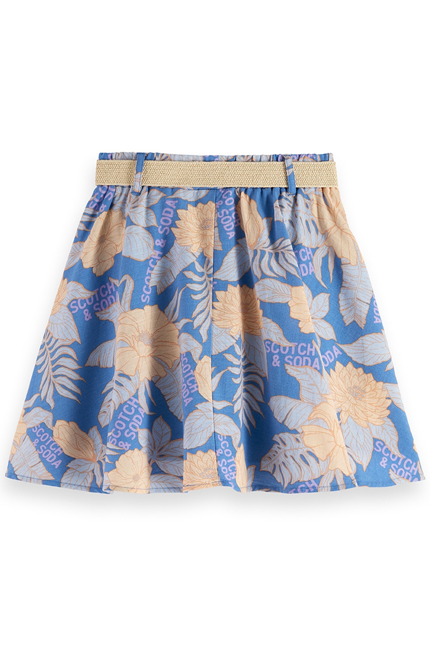 GIRLS ELASTIC WAIST FULL SKIRT W/ BELT BLUE/GREY 2