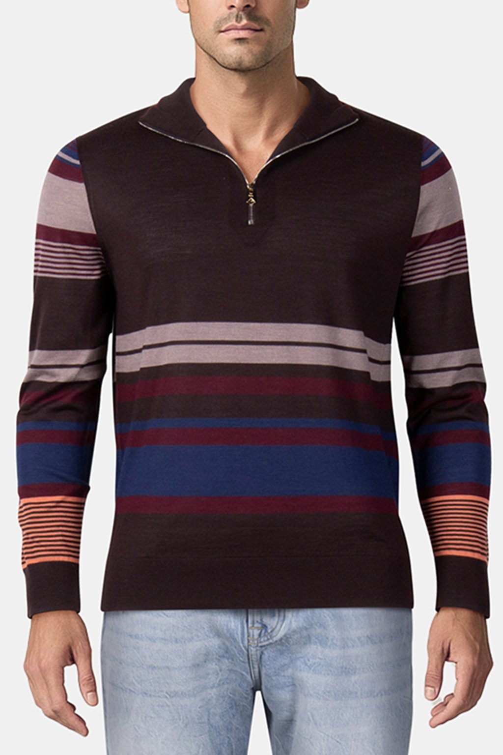SWEATER ZIP NECK DARK BROWN 1