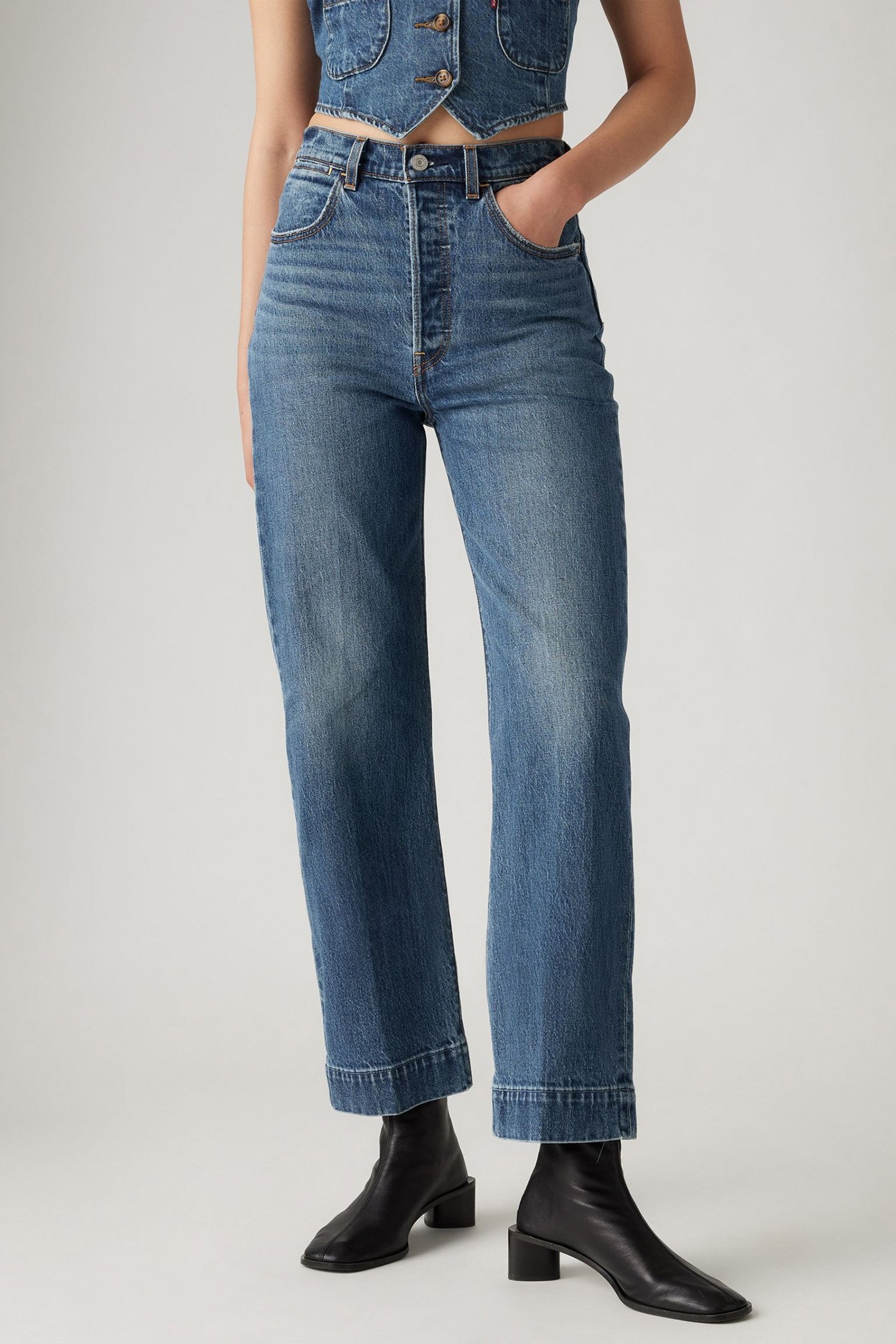RIBCAGE STRAIGHT JEAN WITH TAILORED ANKLE IN BLUE 1