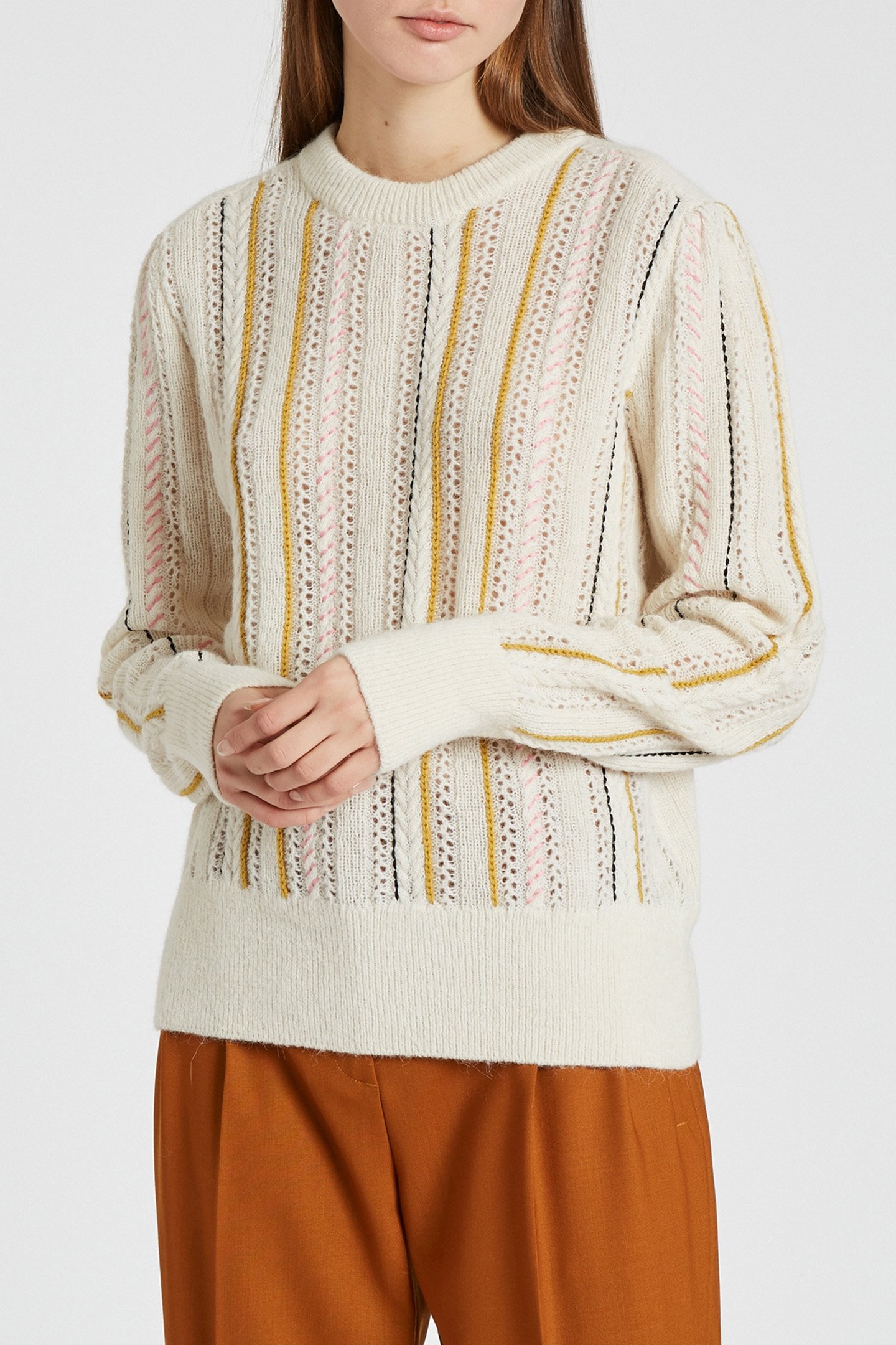 WOMENS KNITTED PULLOVER CREW NECK OFF WHITE 1