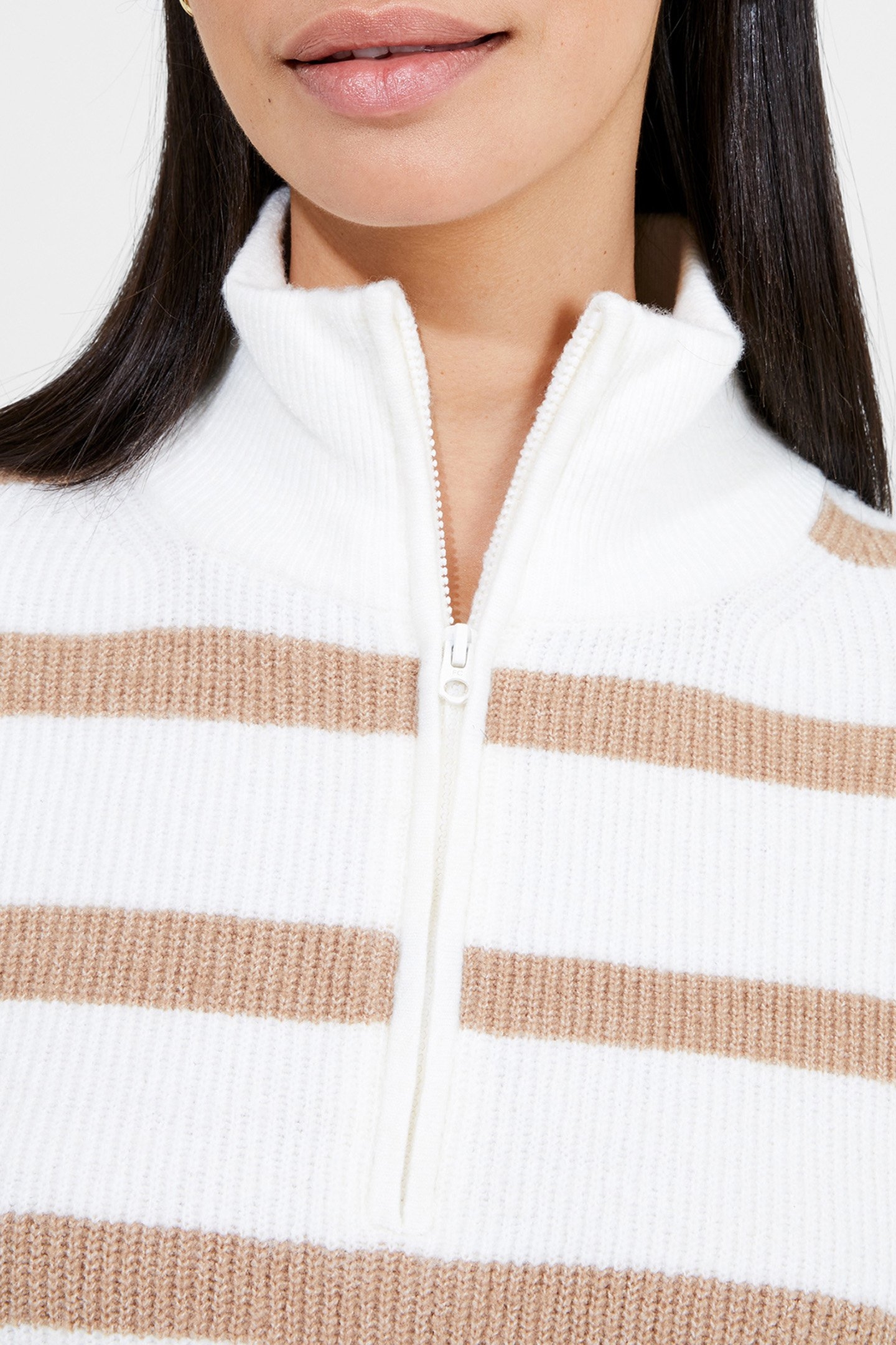 VHARI HALF ZIP JUMPER WINTER WHITE/CAMEL 4