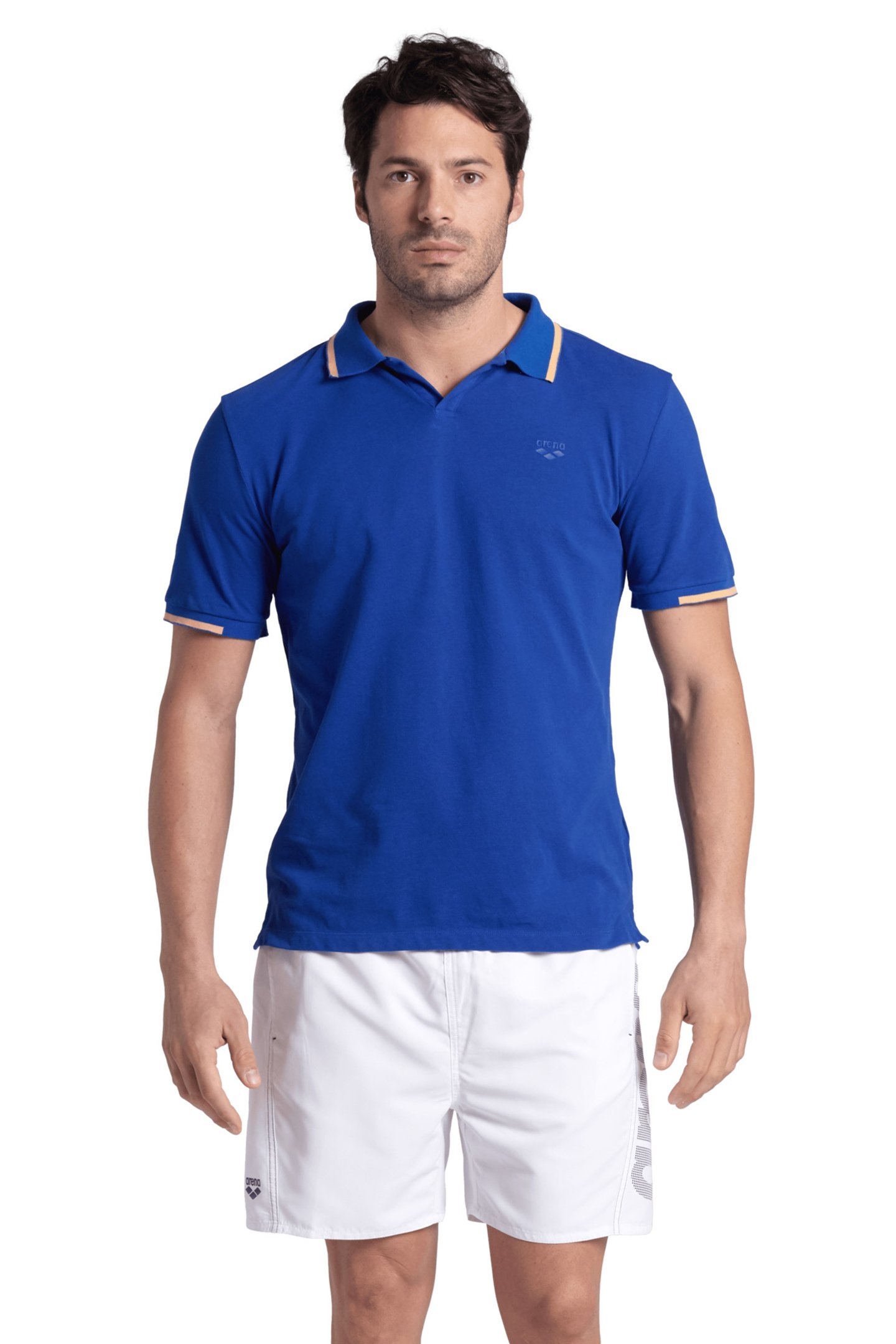 MEN'S POLOSHIRT ARENA TRIM COTTON PIQUET ROYAL-SALMON PINK 1