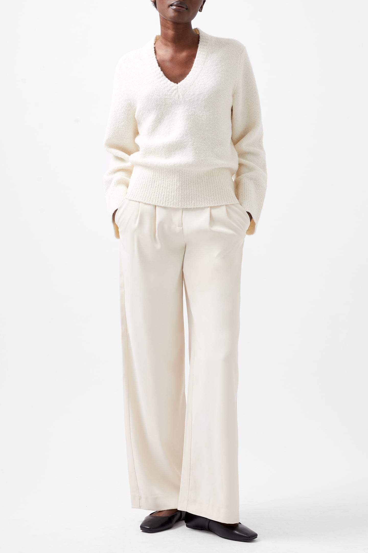 MELISSA BOUCLE V NK LS JUMPER PORCELAIN CREAM 2