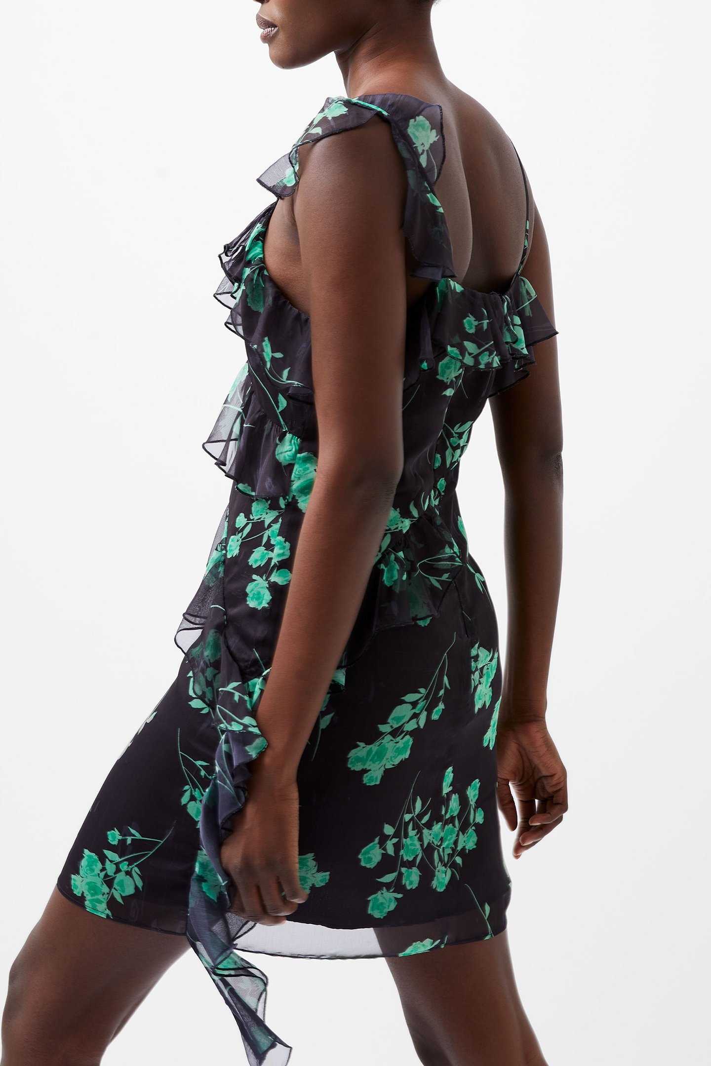 ALESSANDRA CRINKLE DRESS BLACKOUT/MINTED GRN 2