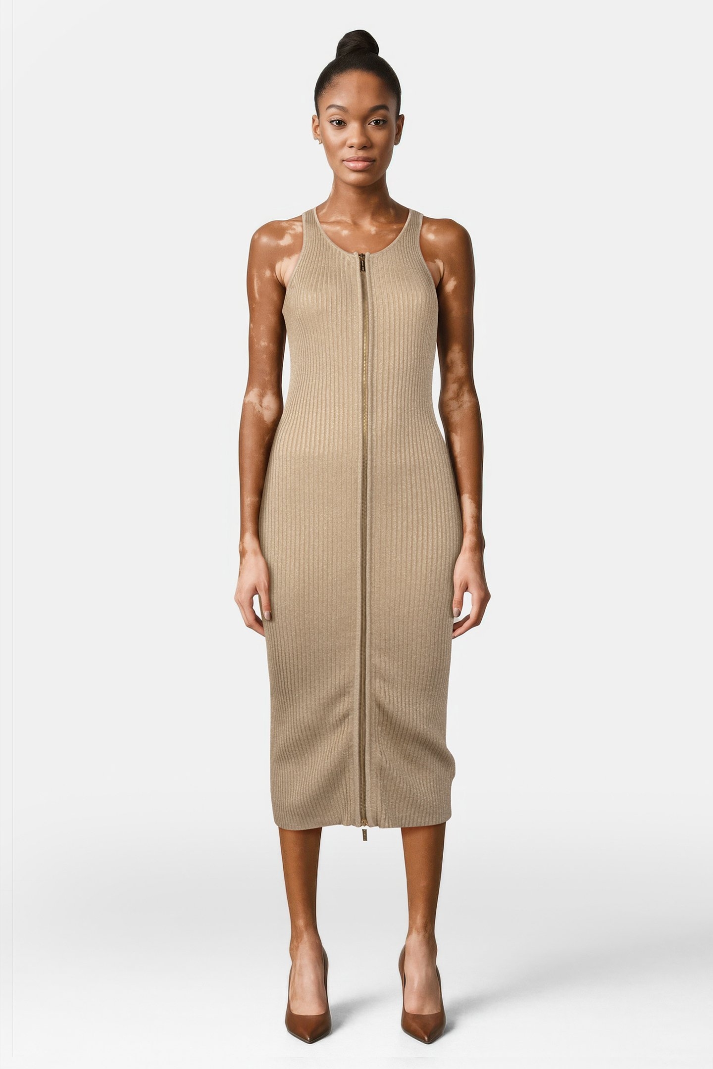 METALLIC ZIP TANK DRESS IN GOLD 1