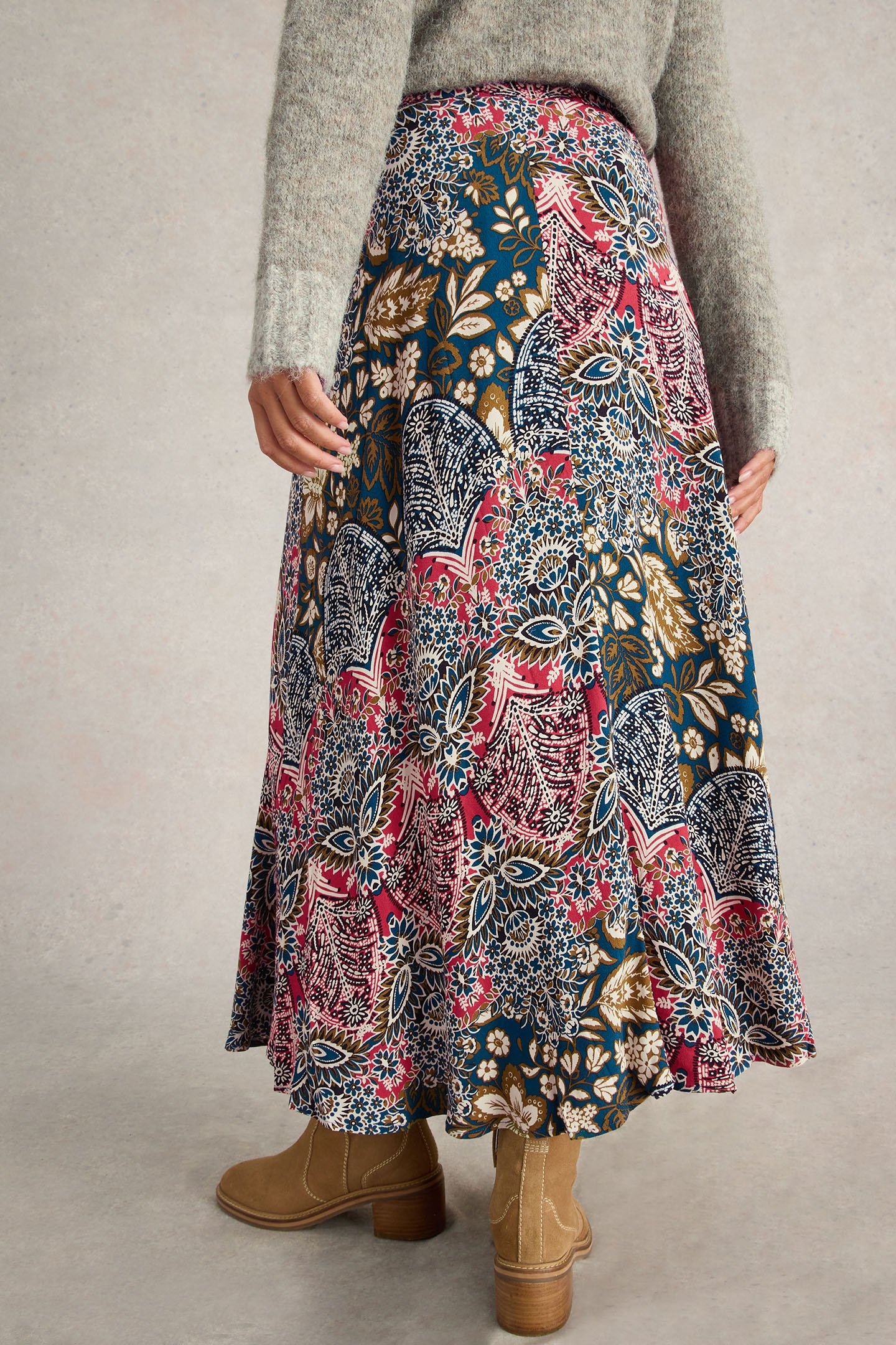 HOPE BIAS CUT MAXI SKIRT TEAL PRINT 2