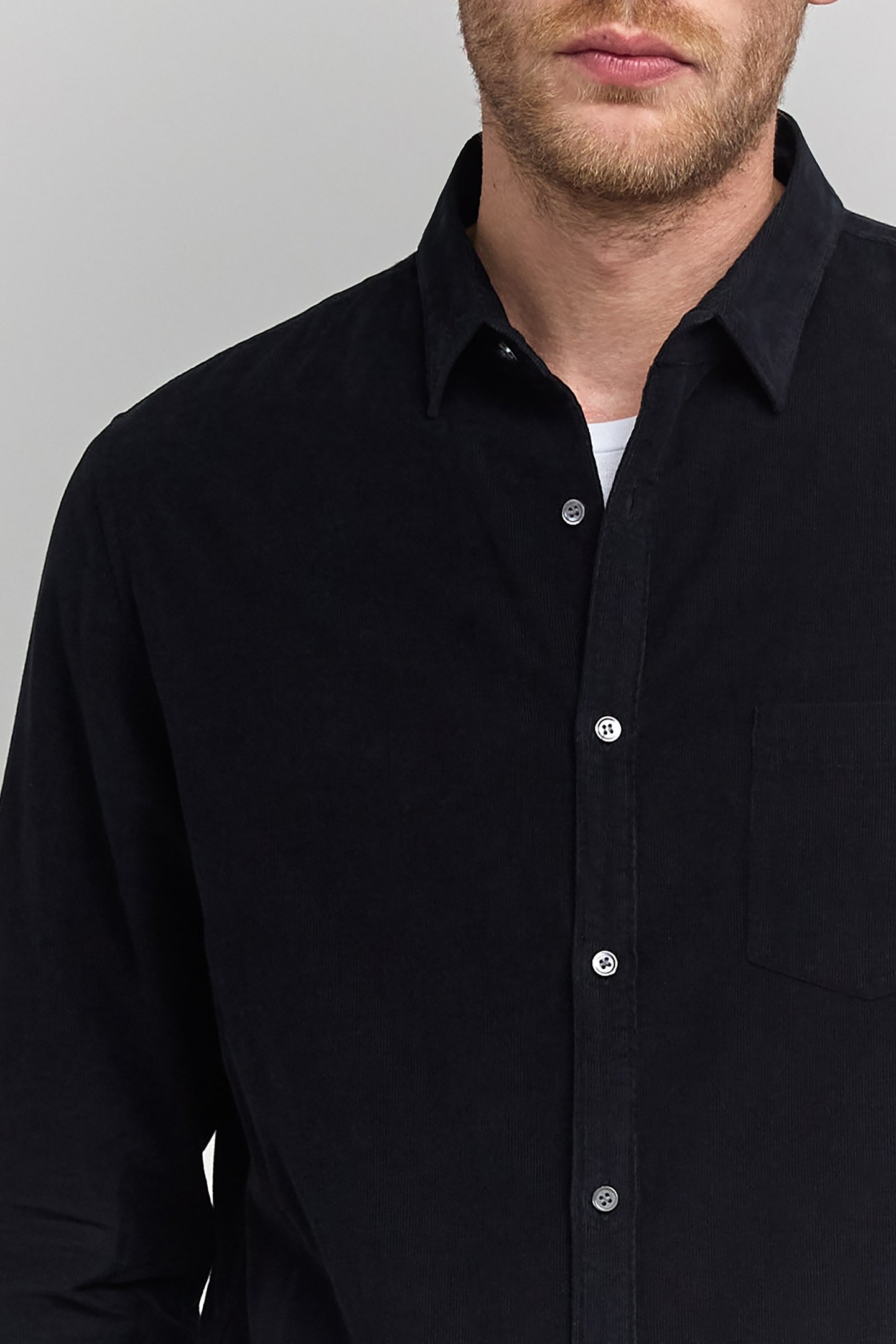 BLACK ORGANIC COTTON NEEDLECORD SHIRT 7