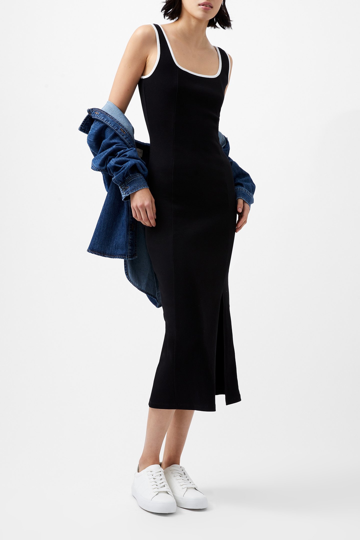 RASSIA RIB CONTRAST NK MIDI DR BLACK/PORCELAIN CREA 1