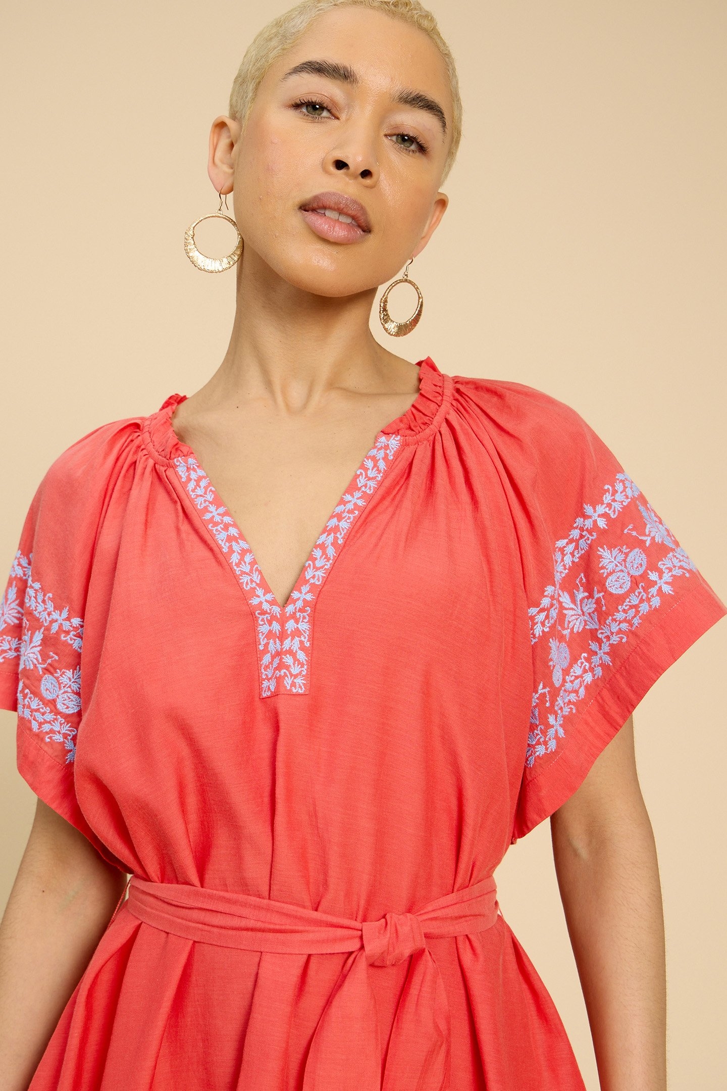 ANNA COTTON EMBROIDERED DRESS ORANGE MULTI 6