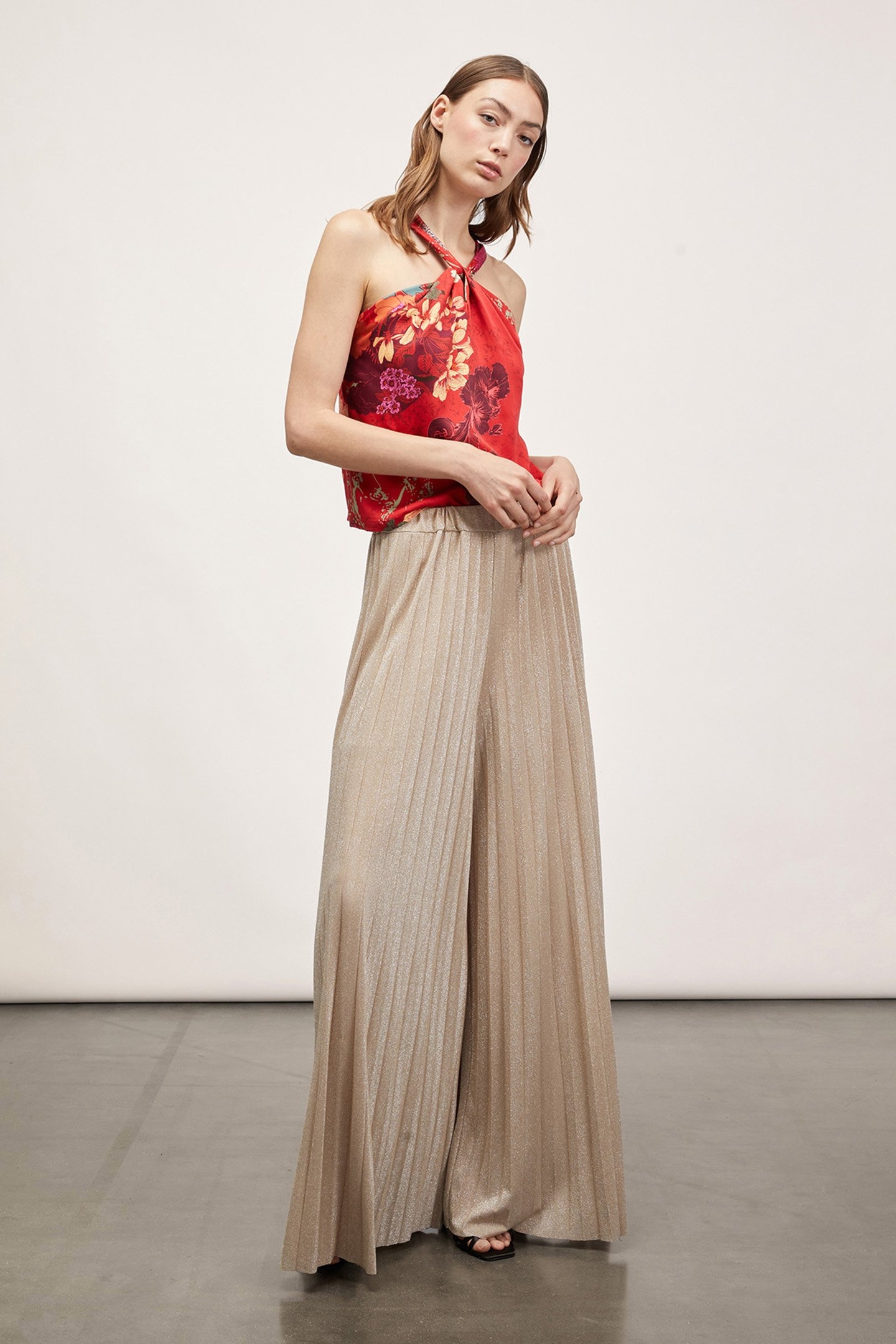 LUREX JERSEY PLEATED TROUSERS BEIGE 3